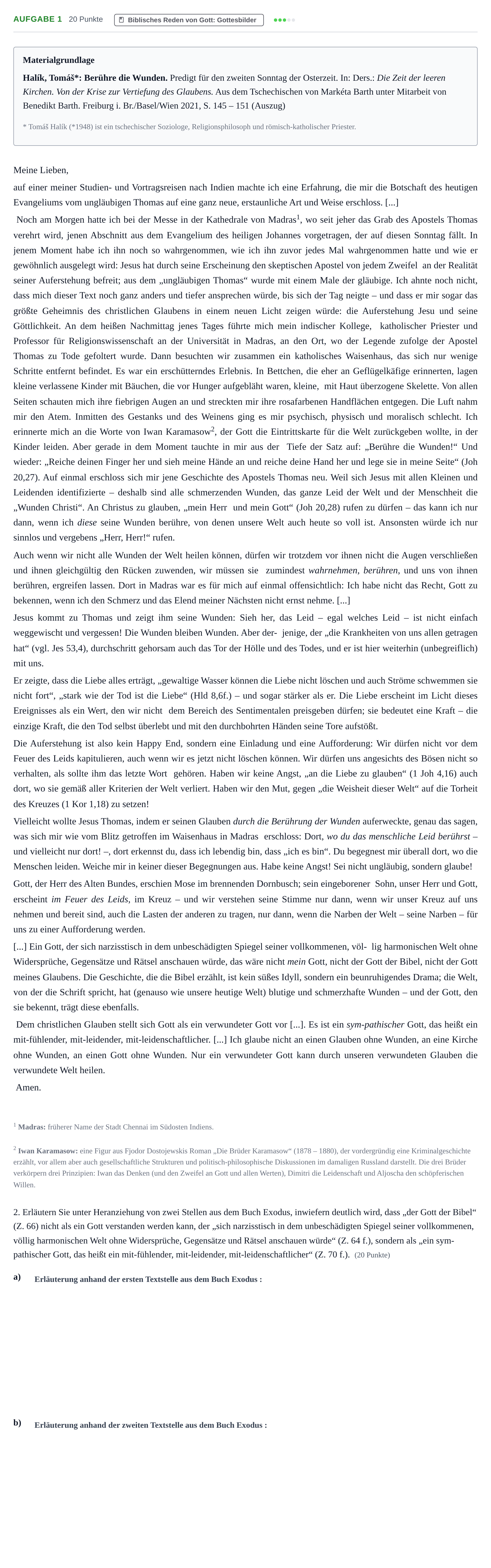Aufgabenstellung: Aufgabe 1 - Biblisches Reden von Gott · Abitur NRW Katholische Religion GK · Haupttermin · Weiterbildungskolleg 2022