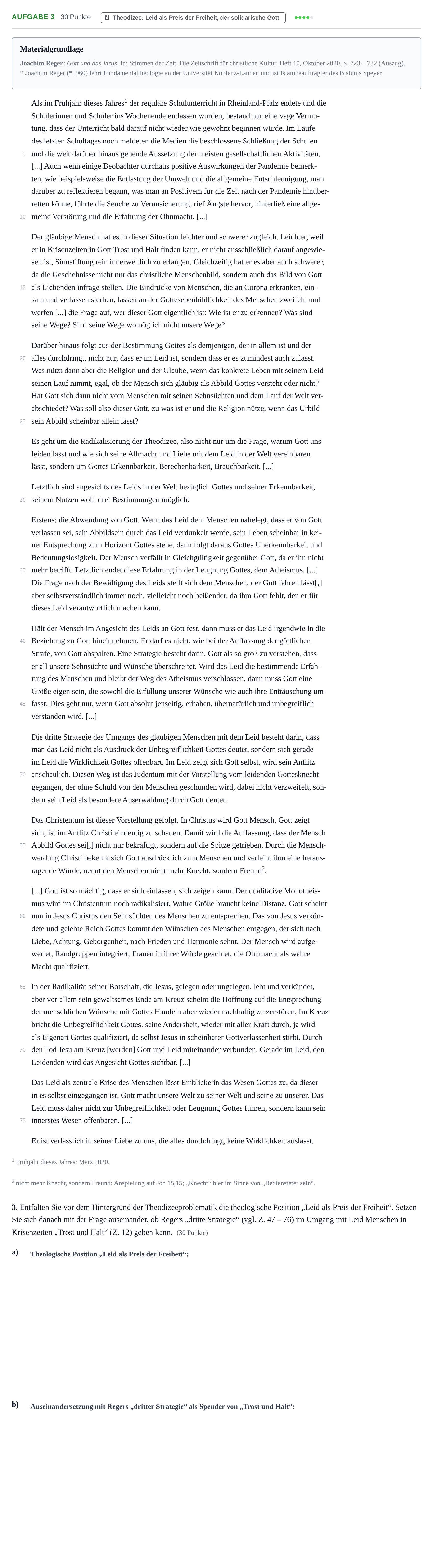 Aufgabenstellung: Aufgabe 3 - Theodizee · Abitur NRW Katholische Religion GK · Haupttermin · Weiterbildungskolleg 2022