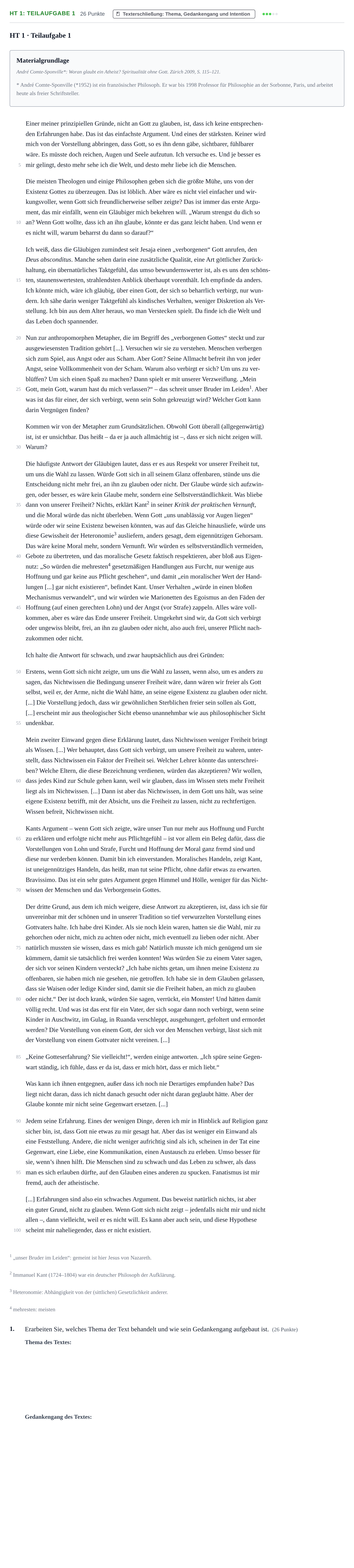 Aufgabenstellung: Aufgabe HT 1: Teilaufgabe 1 - Texterschließung · Abitur NRW Katholische Religion LK · Haupttermin 2022