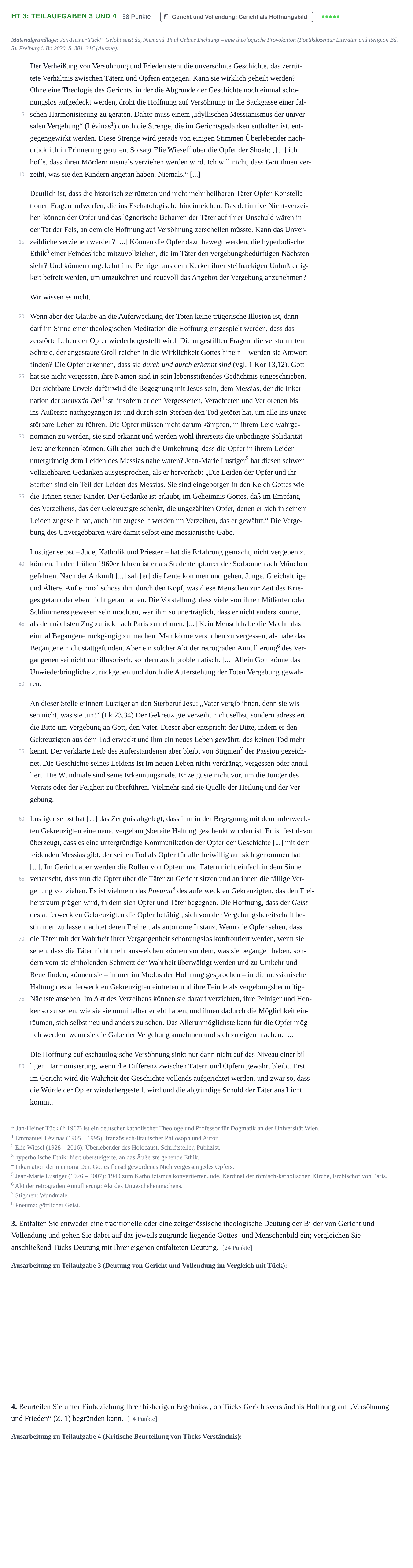 Aufgabenstellung: Aufgabe HT 3: Teilaufgaben 3 und 4 - Gericht und Vollendu… · Abitur NRW Katholische Religion LK · Haupttermin 2022