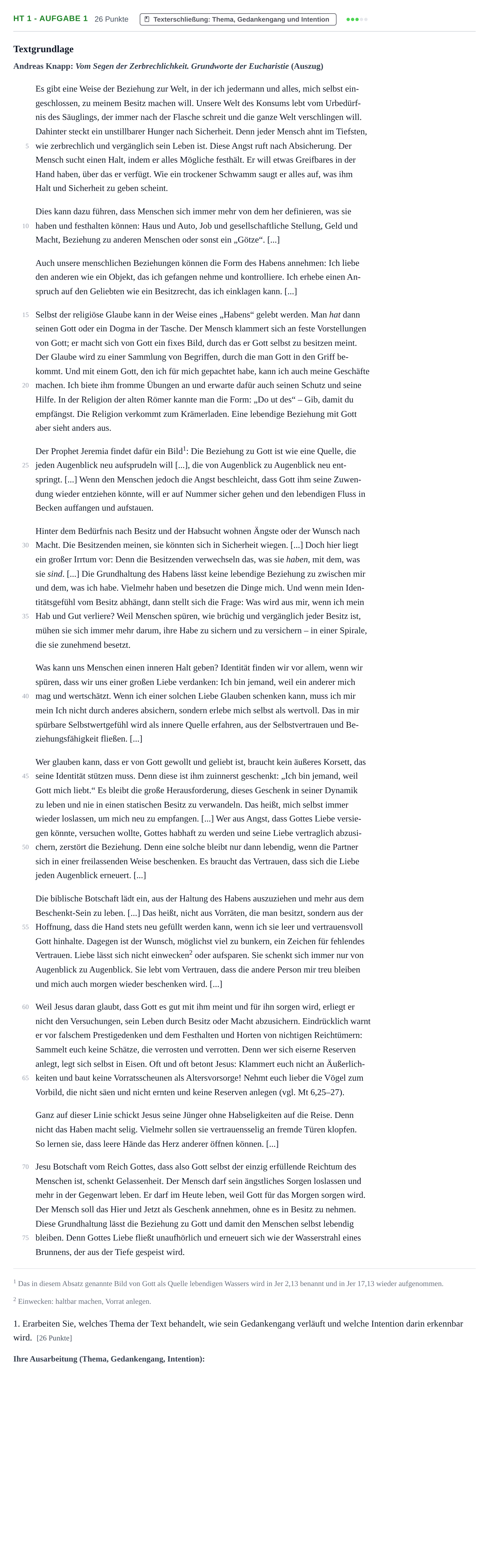 Aufgabenstellung: Aufgabe HT 1 - Aufgabe 1 · Abitur NRW Katholische Religion GK · Haupttermin 2023