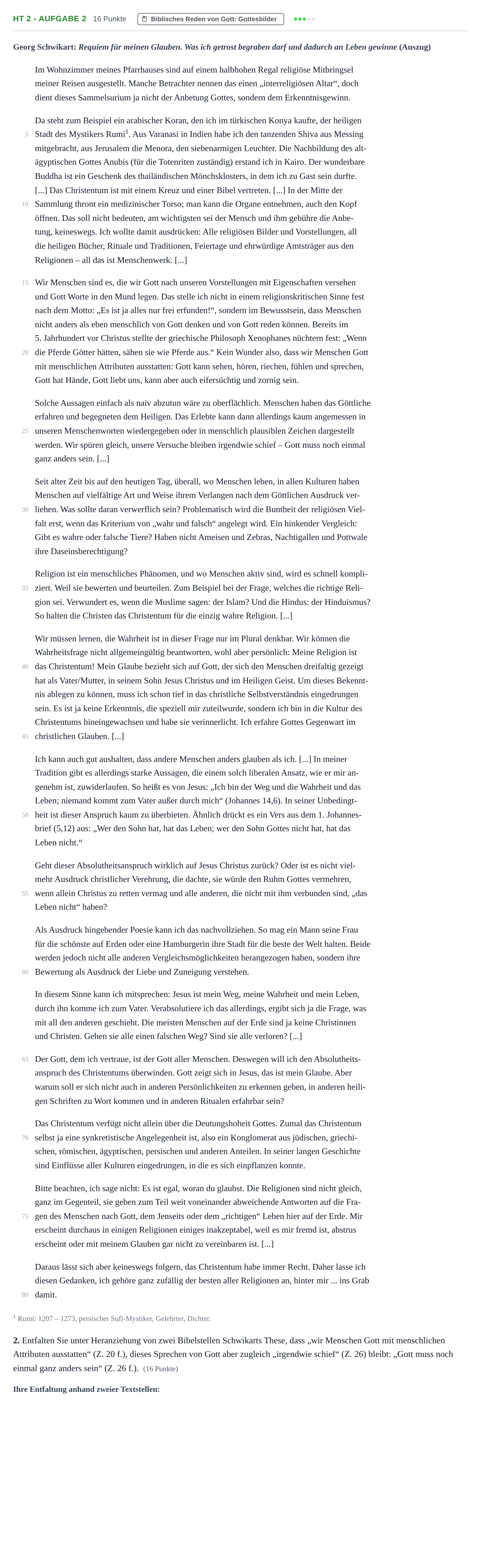 Aufgabenstellung: Aufgabe HT 2 - Aufgabe 2 · Abitur NRW Katholische Religion GK · Haupttermin 2023