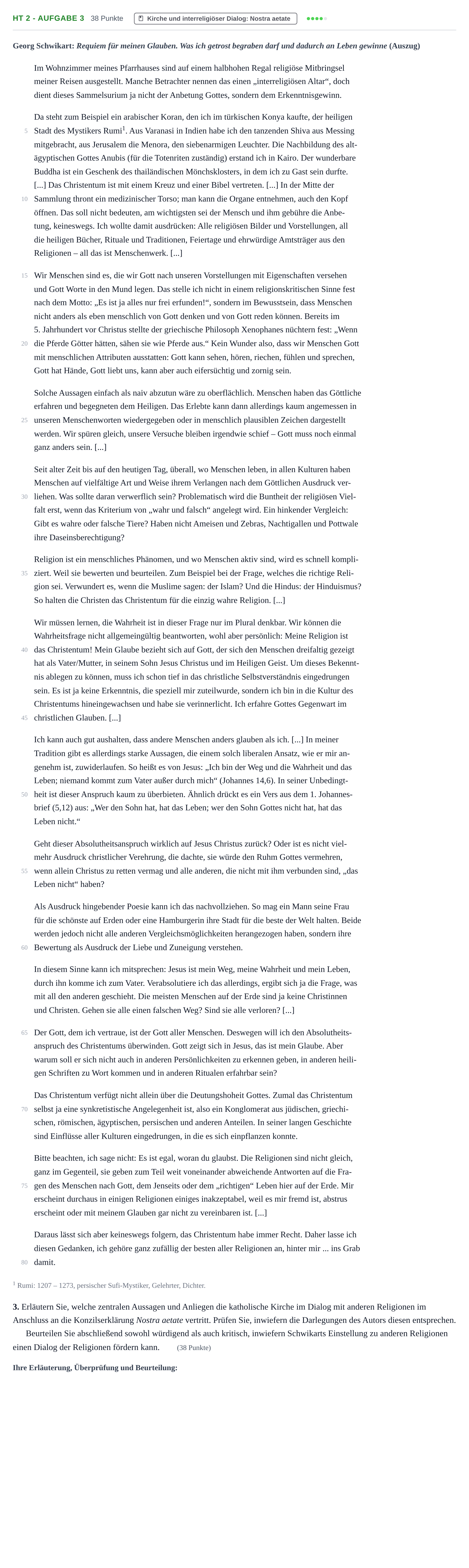 Aufgabenstellung: Aufgabe HT 2 - Aufgabe 3 · Abitur NRW Katholische Religion GK · Haupttermin 2023