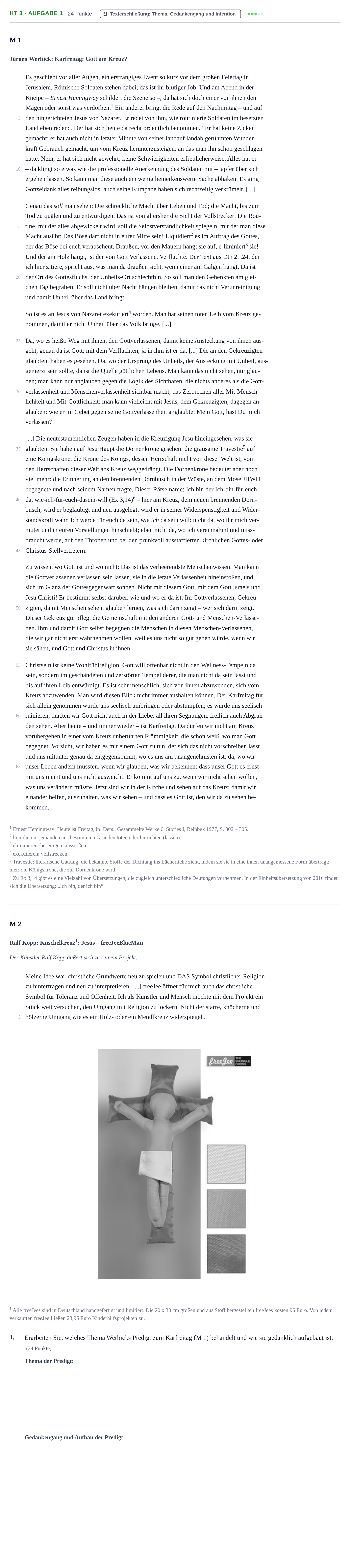 Aufgabenstellung: Aufgabe HT 3 - Aufgabe 1 · Abitur NRW Katholische Religion GK · Haupttermin 2023