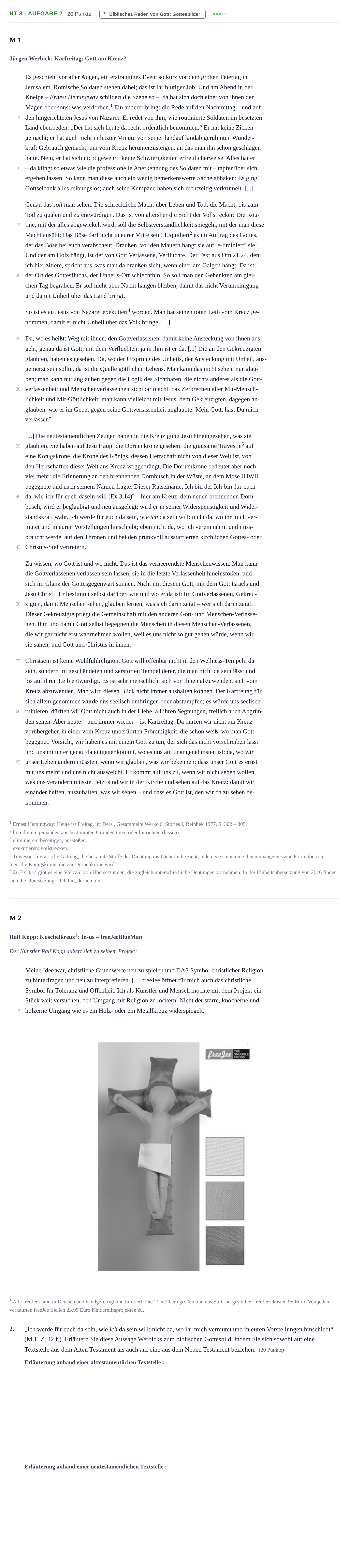 Aufgabenstellung: Aufgabe HT 3 - Aufgabe 2 · Abitur NRW Katholische Religion GK · Haupttermin 2023