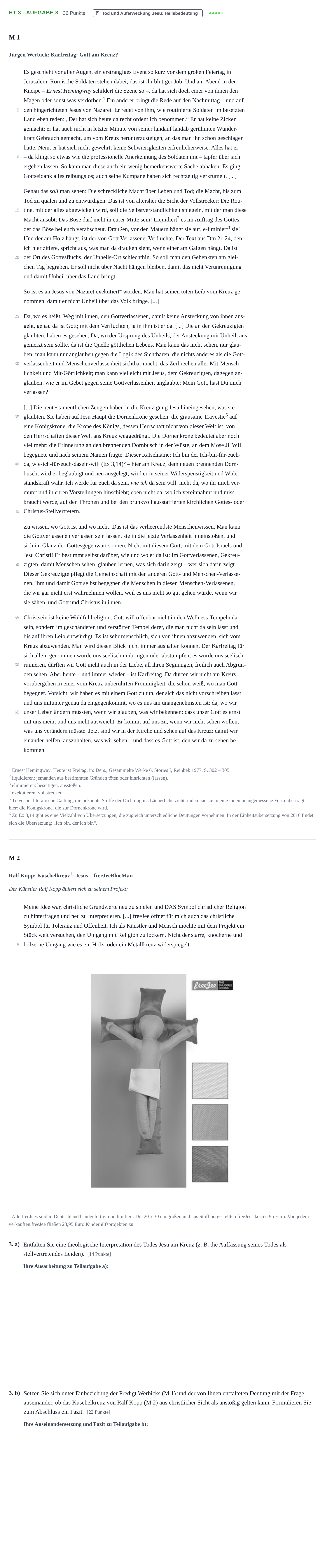 Aufgabenstellung: Aufgabe HT 3 - Aufgabe 3 · Abitur NRW Katholische Religion GK · Haupttermin 2023