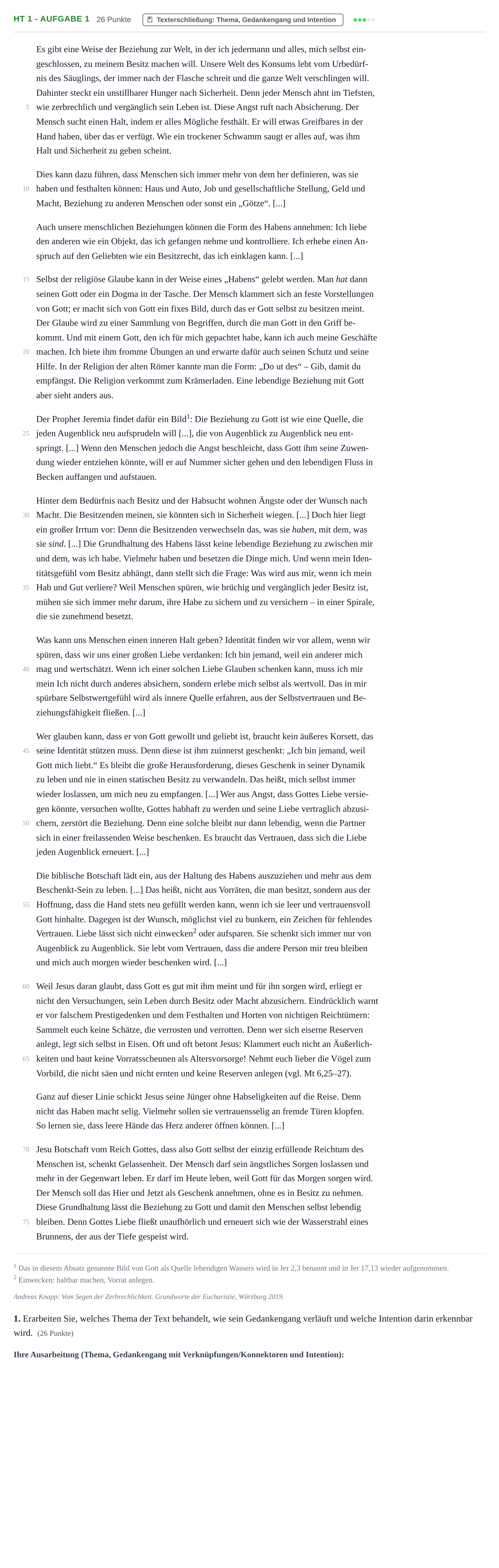 Aufgabenstellung: Aufgabe HT 1 - Aufgabe 1 · Abitur NRW Katholische Religion GK · Haupttermin · Weiterbildungskolleg 2023