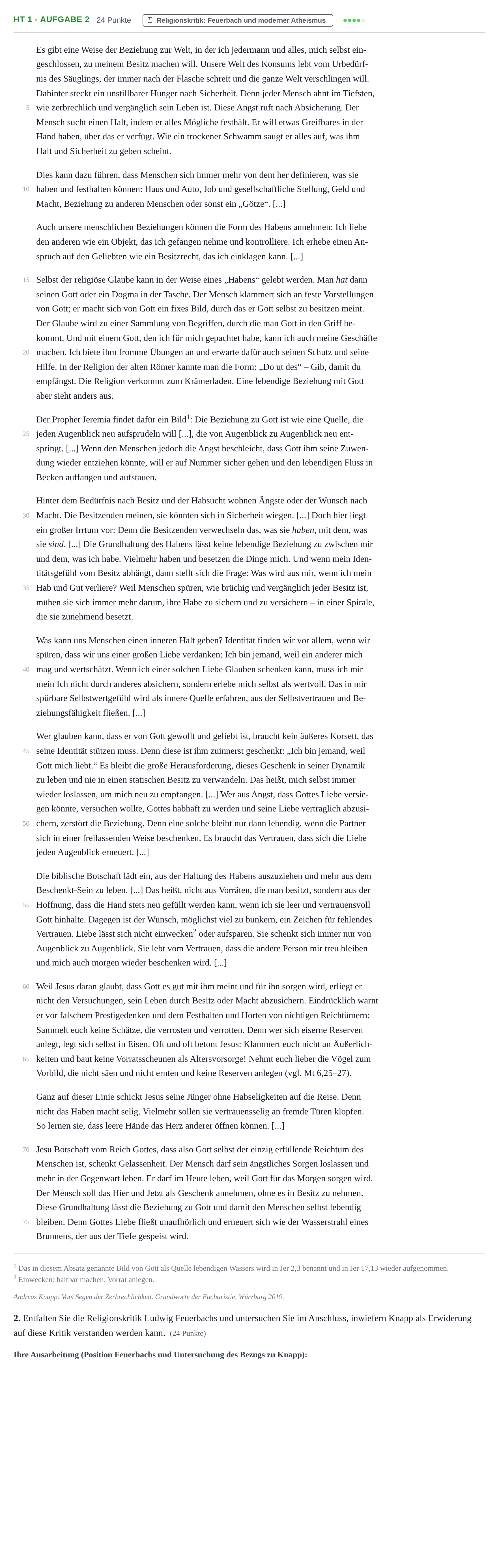 Aufgabenstellung: Aufgabe HT 1 - Aufgabe 2 · Abitur NRW Katholische Religion GK · Haupttermin · Weiterbildungskolleg 2023