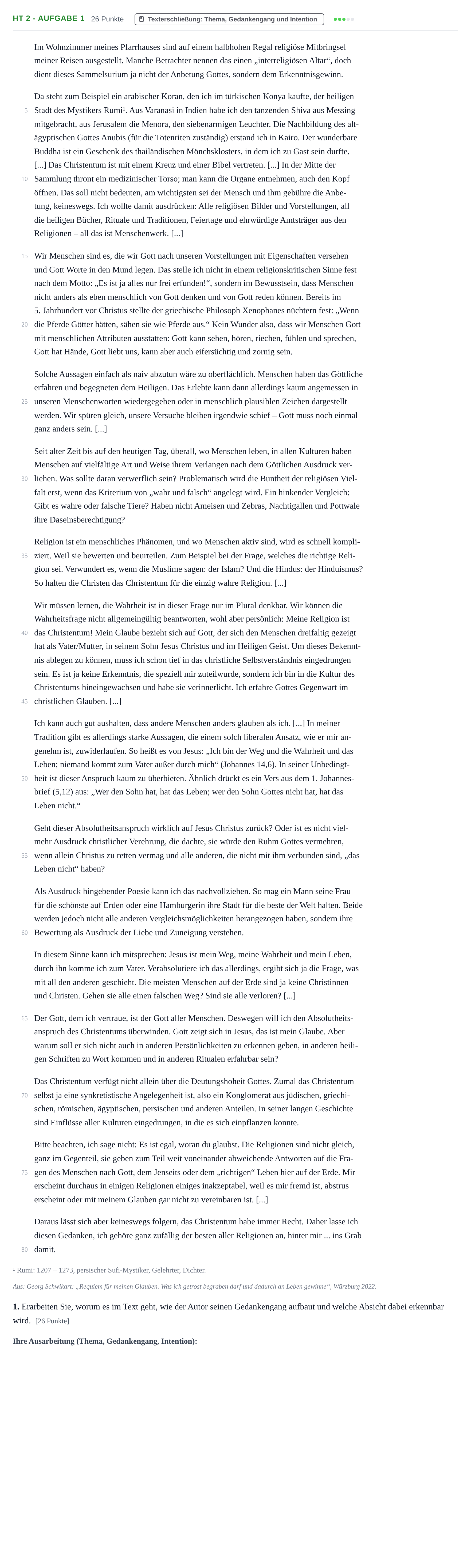 Aufgabenstellung: Aufgabe HT 2 - Aufgabe 1 · Abitur NRW Katholische Religion GK · Haupttermin · Weiterbildungskolleg 2023