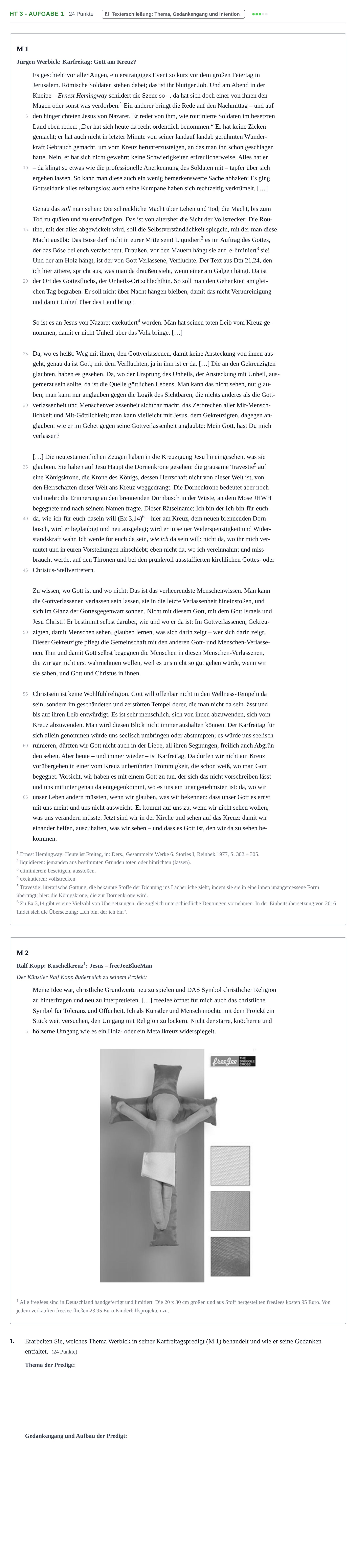 Aufgabenstellung: Aufgabe HT 3 - Aufgabe 1 · Abitur NRW Katholische Religion GK · Haupttermin · Weiterbildungskolleg 2023