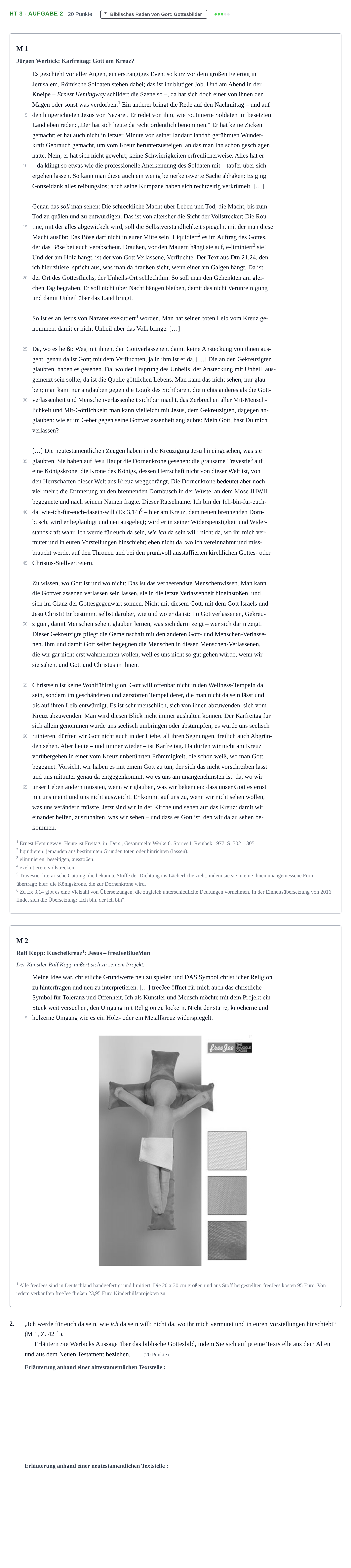 Aufgabenstellung: Aufgabe HT 3 - Aufgabe 2 · Abitur NRW Katholische Religion GK · Haupttermin · Weiterbildungskolleg 2023