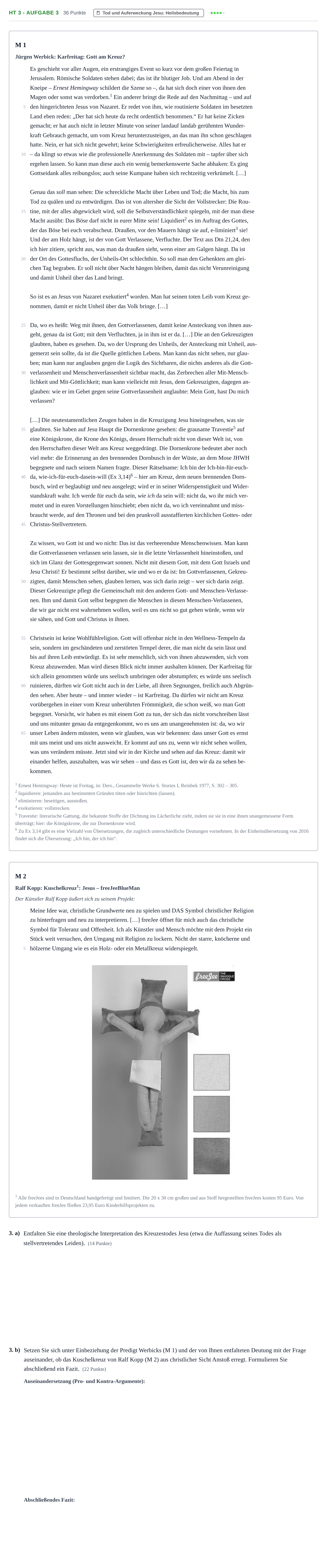 Aufgabenstellung: Aufgabe HT 3 - Aufgabe 3 · Abitur NRW Katholische Religion GK · Haupttermin · Weiterbildungskolleg 2023