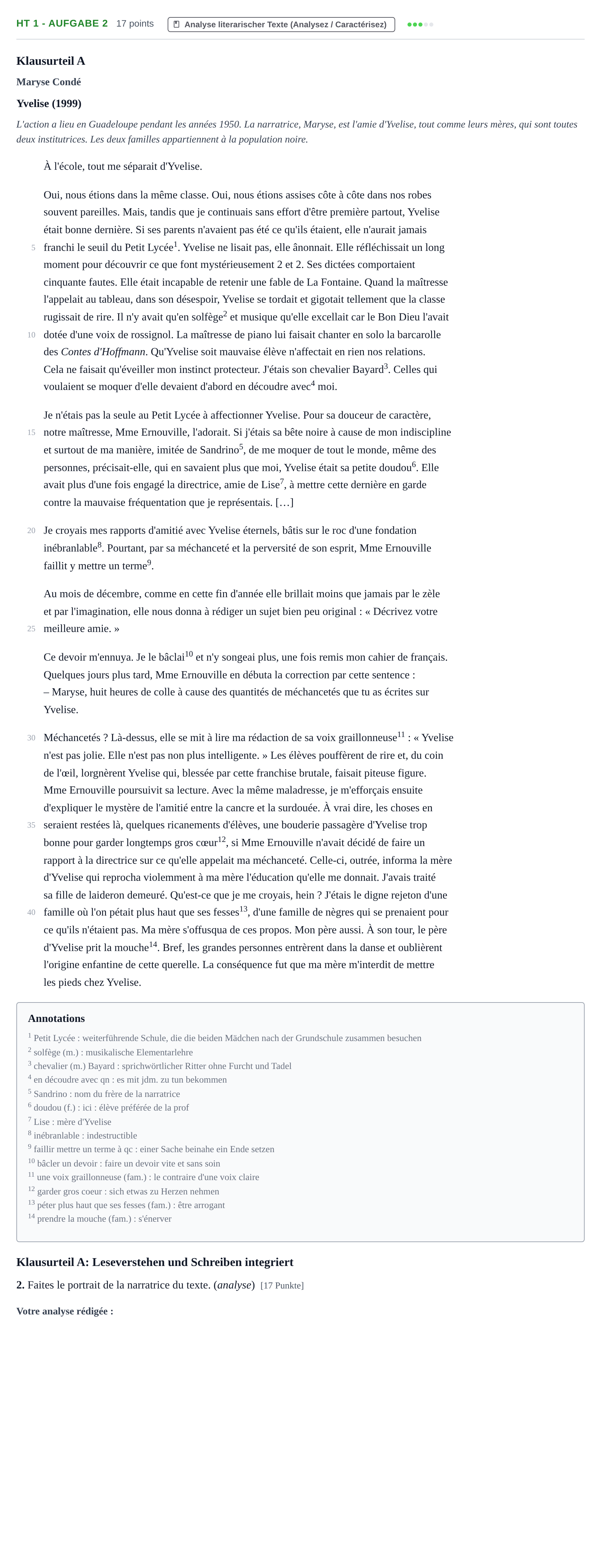 Aufgabenstellung: Aufgabe HT 1 - Aufgabe 2 · Abitur NRW Französisch GK · Haupttermin · fortgeführt 2021