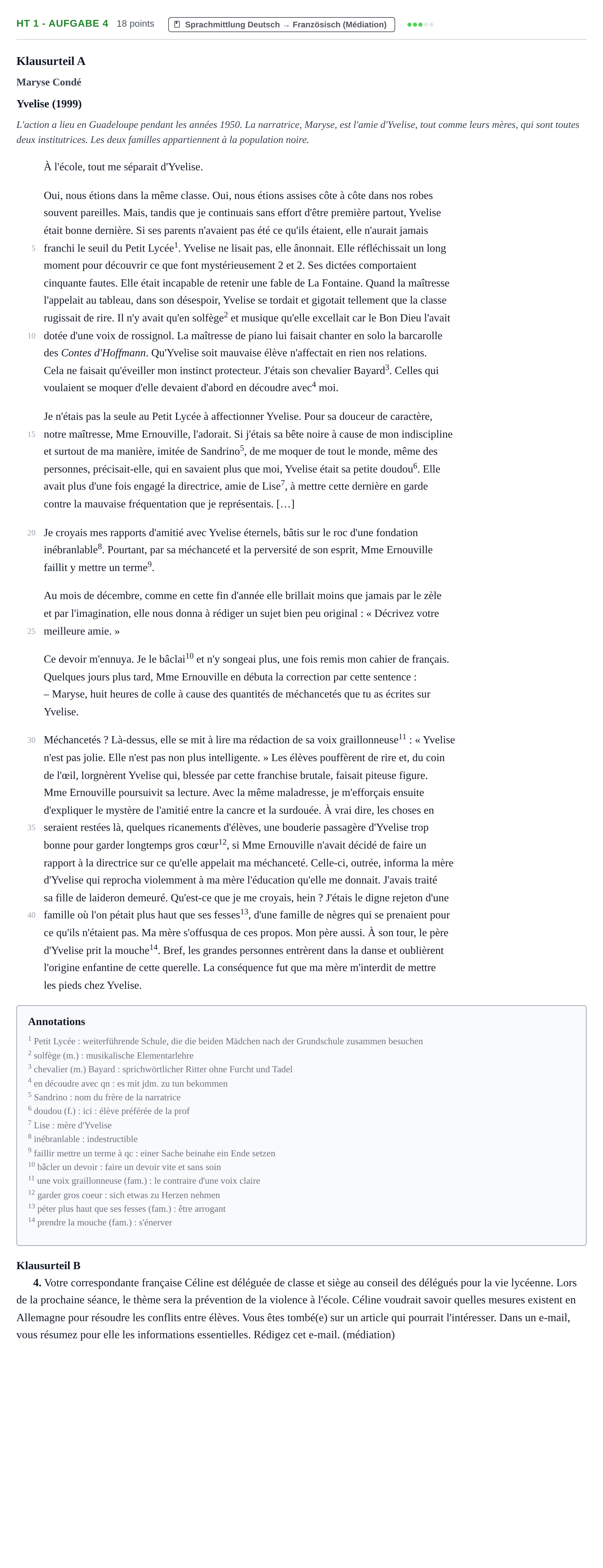 Aufgabenstellung: Aufgabe HT 1 - Aufgabe 4 · Abitur NRW Französisch GK · Haupttermin · fortgeführt 2021