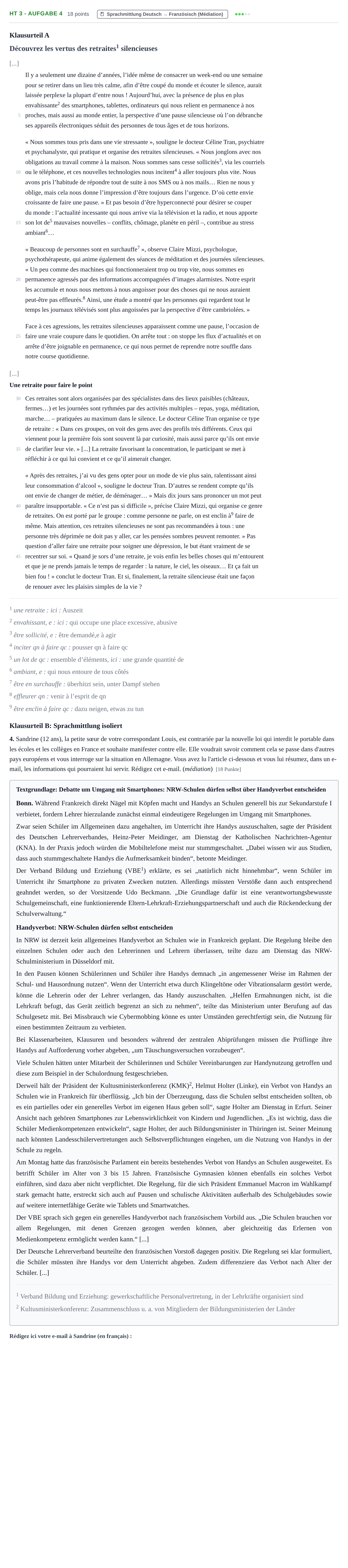 Aufgabenstellung: Aufgabe HT 3 - Aufgabe 4 · Abitur NRW Französisch GK · Haupttermin · fortgeführt 2021