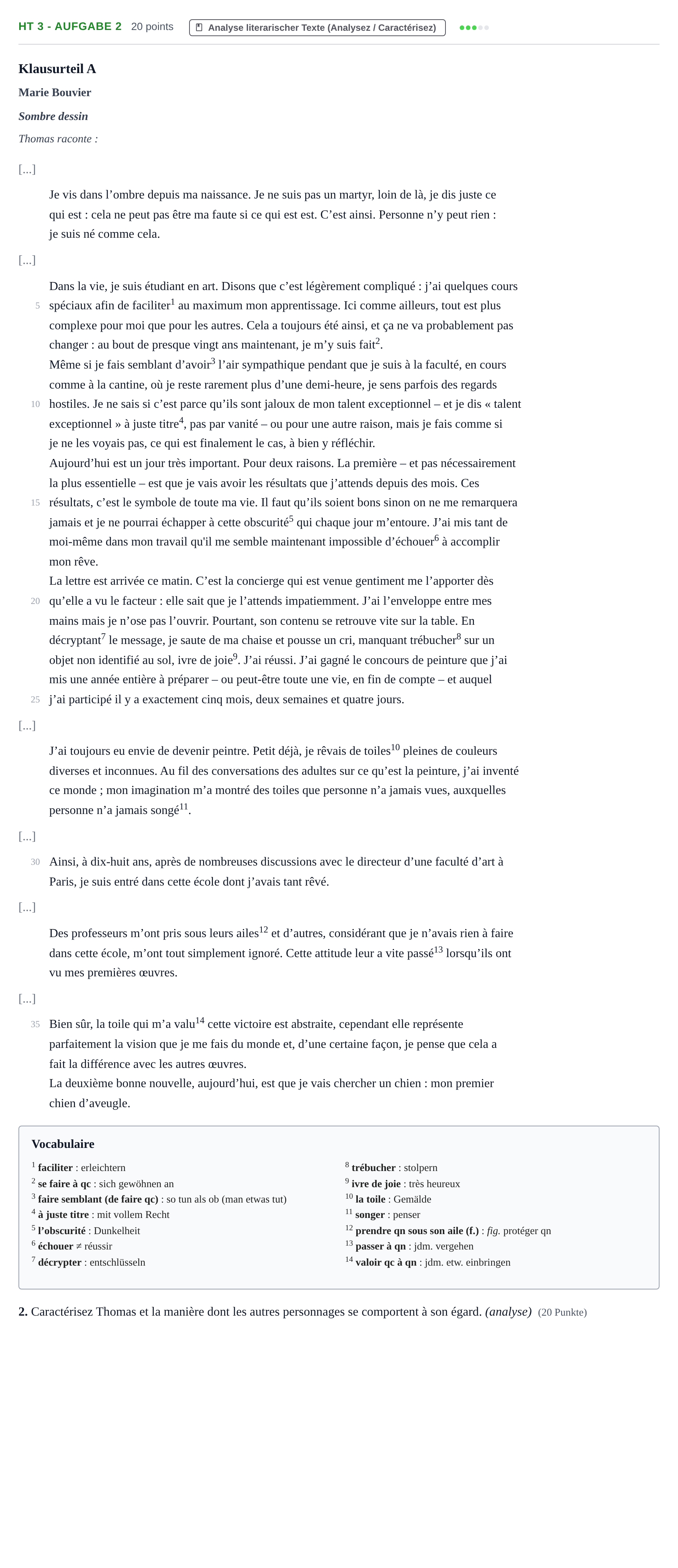Aufgabenstellung: Aufgabe HT 3 - Aufgabe 2 · Abitur NRW Französisch GK · Haupttermin · neu einsetzend 2021