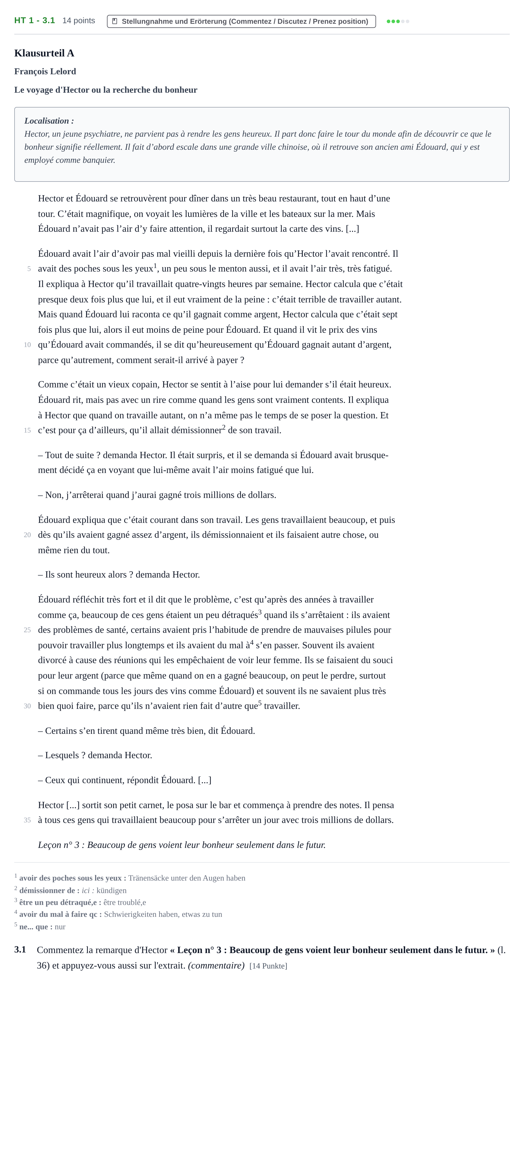 Aufgabenstellung: Aufgabe HT 1 - 3.1 · Abitur NRW Französisch GK · Haupttermin · neu einsetzend · Weit 2021