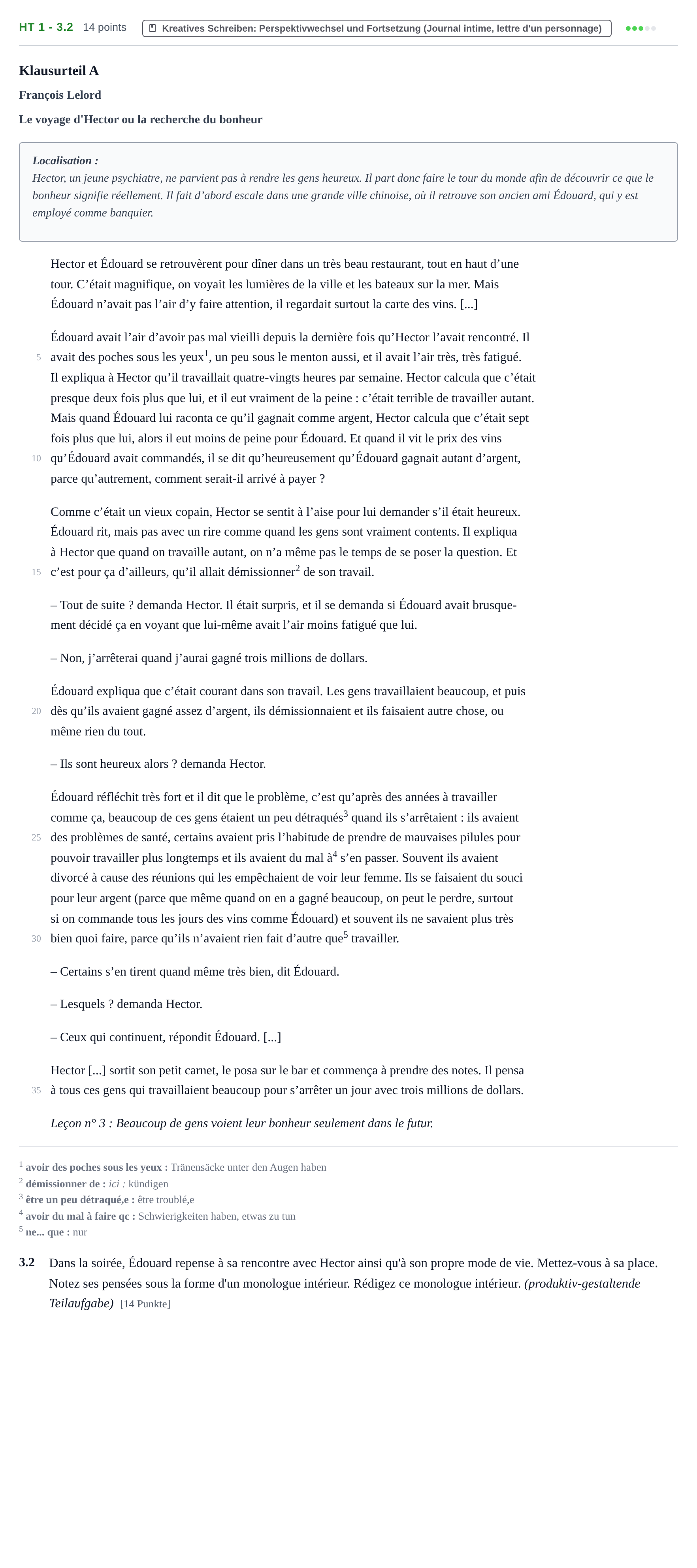 Aufgabenstellung: Aufgabe HT 1 - 3.2 · Abitur NRW Französisch GK · Haupttermin · neu einsetzend · Weit 2021