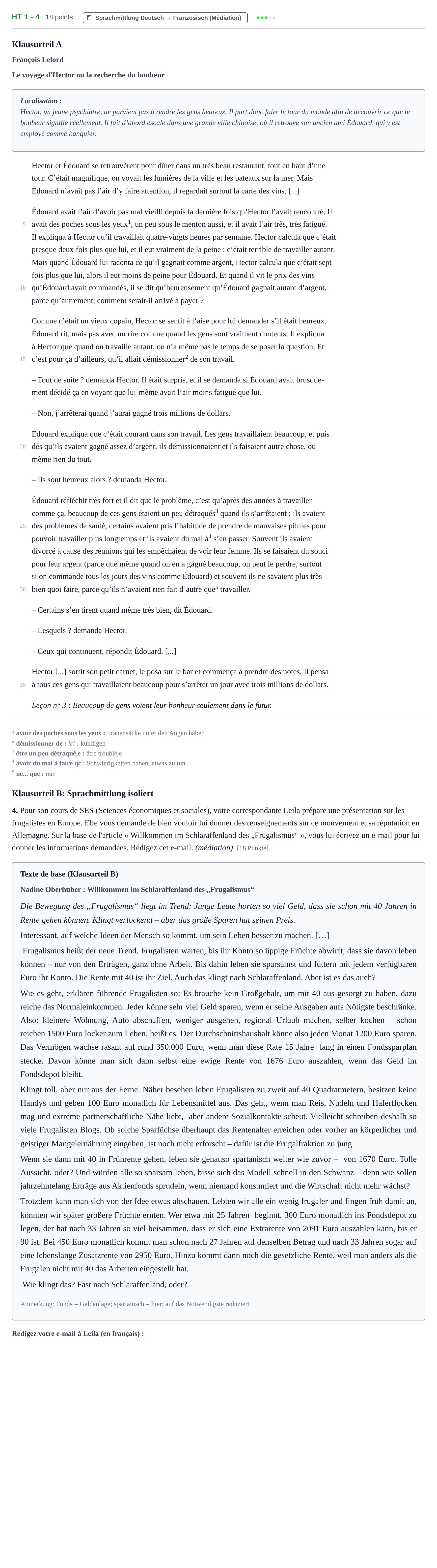 Aufgabenstellung: Aufgabe HT 1 - 4 · Abitur NRW Französisch GK · Haupttermin · neu einsetzend · Weit 2021