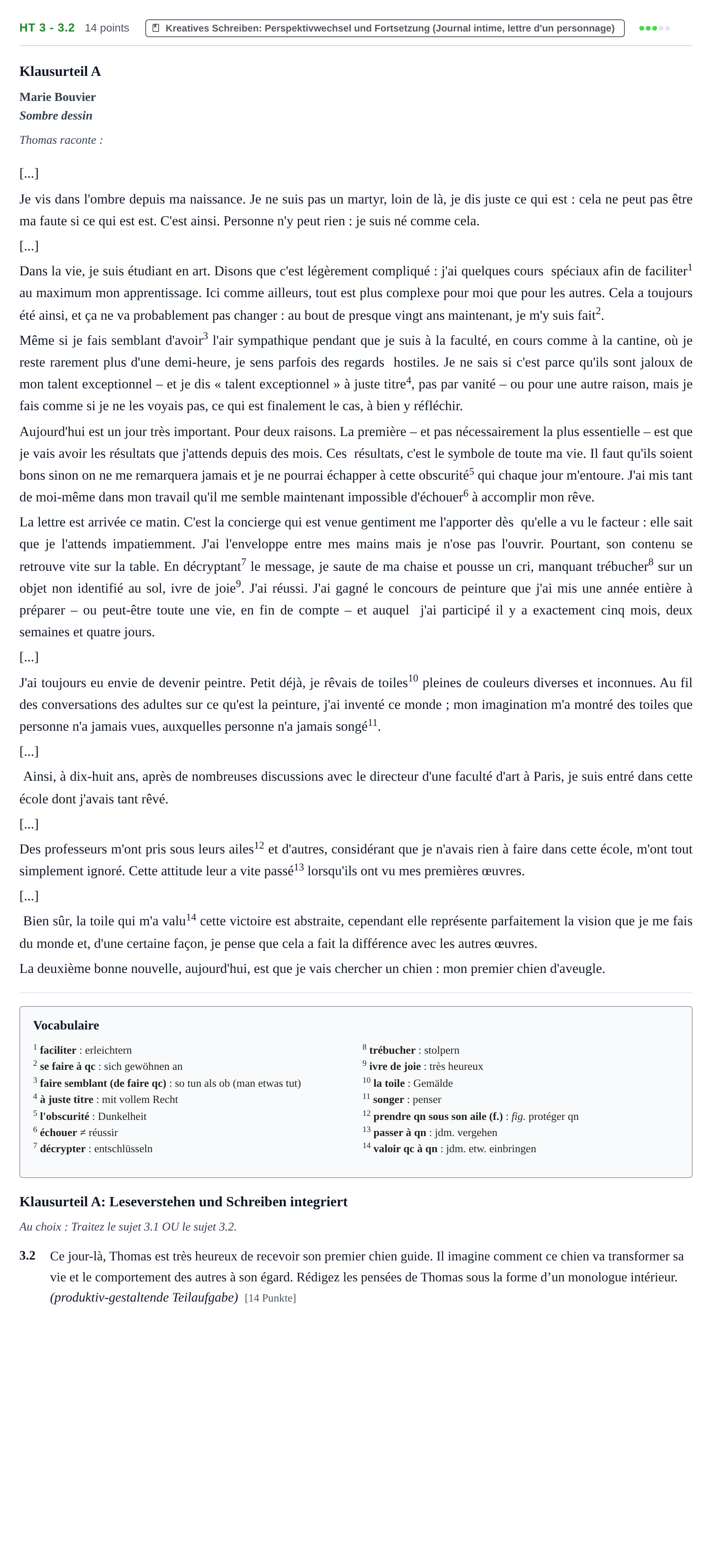 Aufgabenstellung: Aufgabe HT 3 - 3.2 · Abitur NRW Französisch GK · Haupttermin · neu einsetzend · Weit 2021