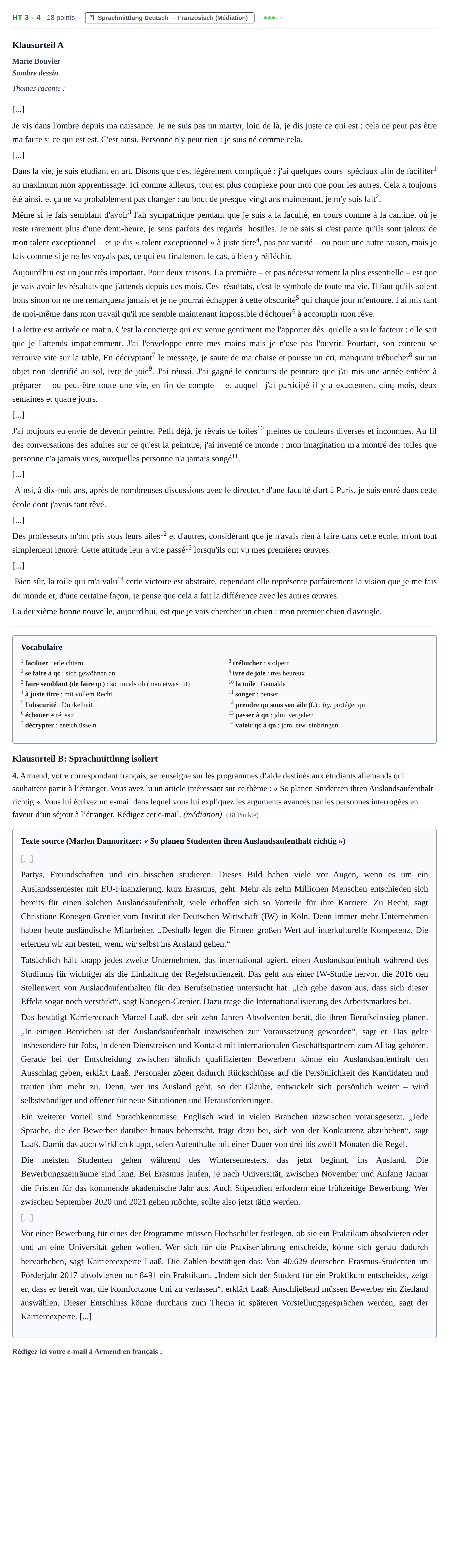Aufgabenstellung: Aufgabe HT 3 - 4 · Abitur NRW Französisch GK · Haupttermin · neu einsetzend · Weit 2021
