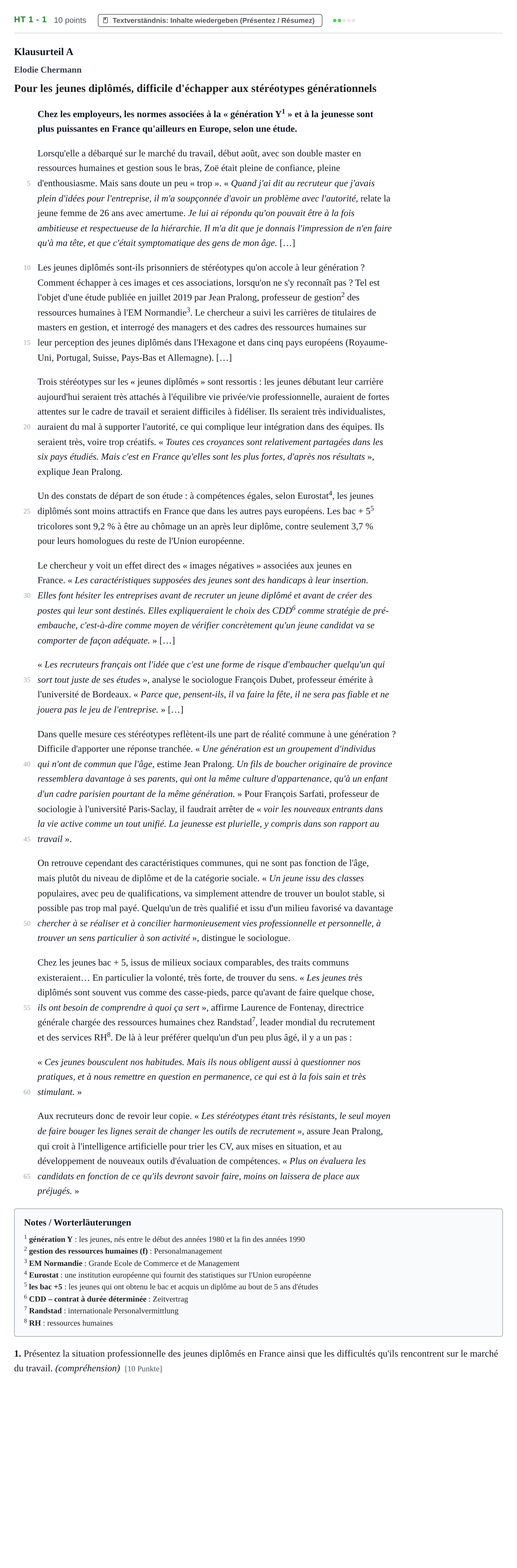 Aufgabenstellung: Aufgabe HT 1 - 1 · Abitur NRW Französisch LK · Haupttermin · fortgeführt 2021