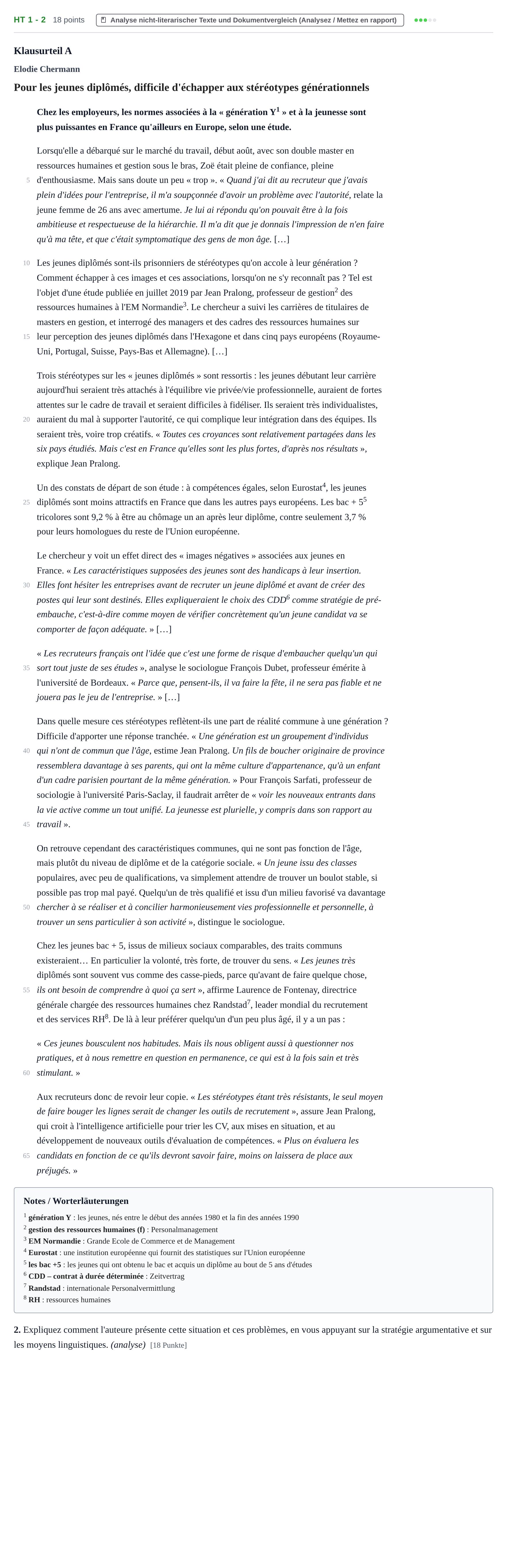 Aufgabenstellung: Aufgabe HT 1 - 2 · Abitur NRW Französisch LK · Haupttermin · fortgeführt 2021