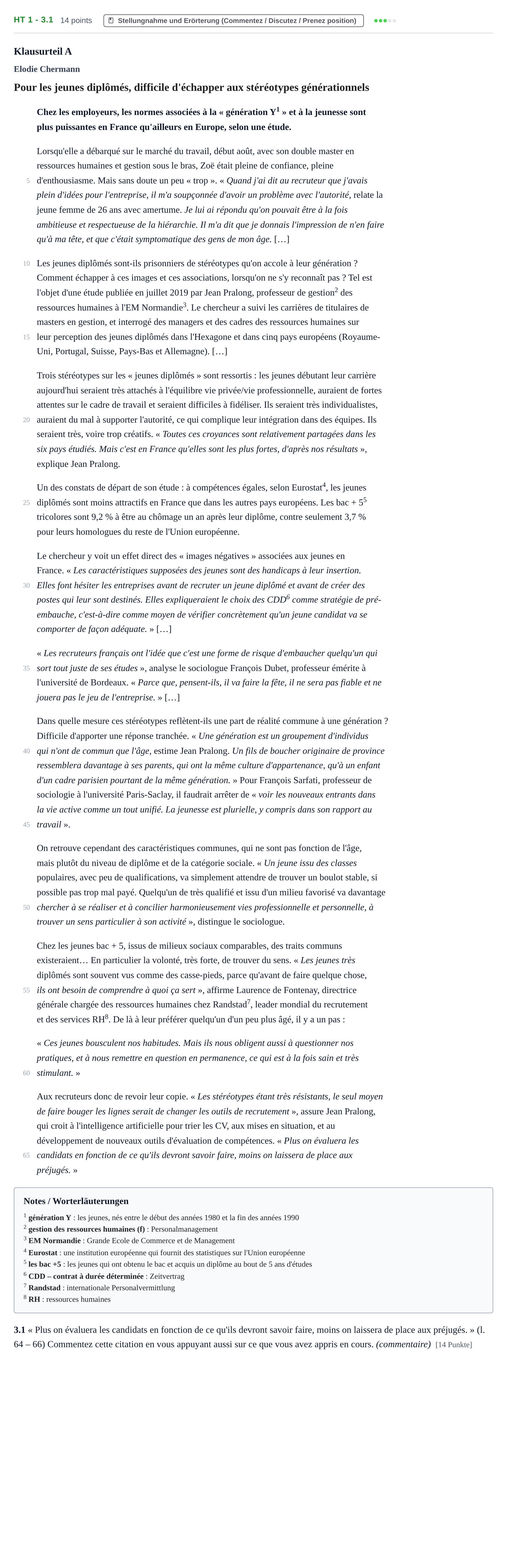 Aufgabenstellung: Aufgabe HT 1 - 3.1 · Abitur NRW Französisch LK · Haupttermin · fortgeführt 2021