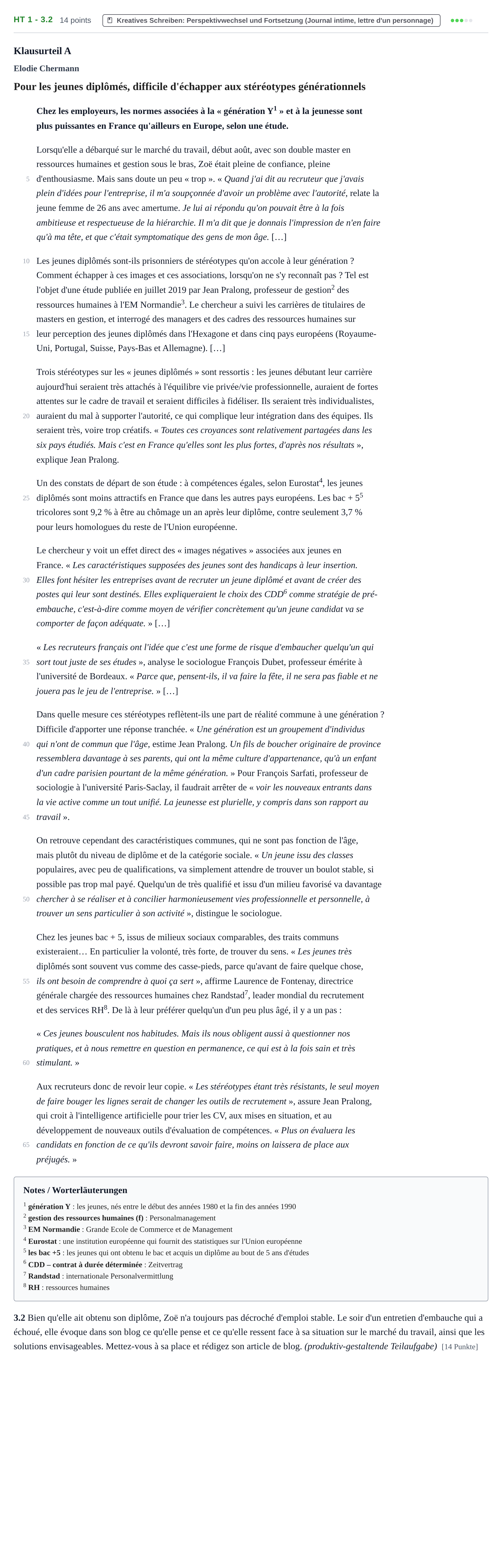 Aufgabenstellung: Aufgabe HT 1 - 3.2 · Abitur NRW Französisch LK · Haupttermin · fortgeführt 2021