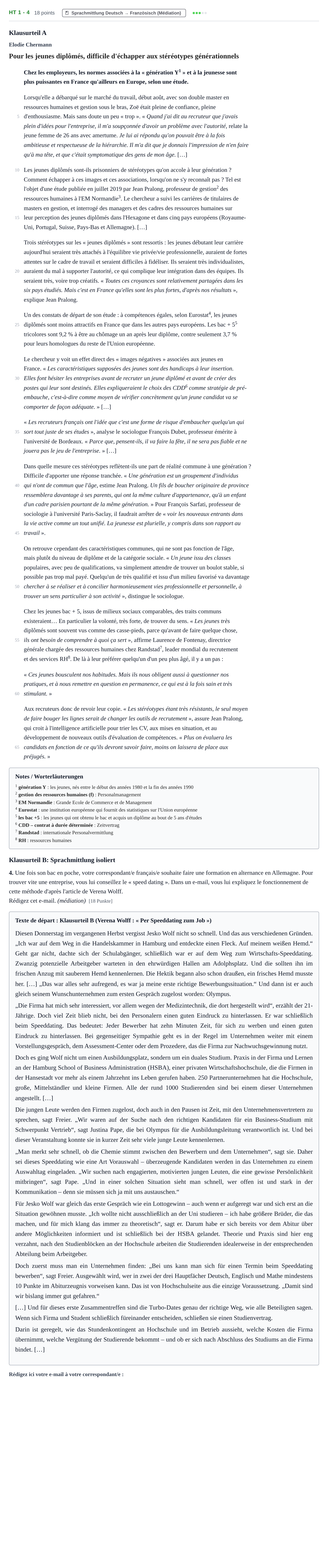 Aufgabenstellung: Aufgabe HT 1 - 4 · Abitur NRW Französisch LK · Haupttermin · fortgeführt 2021