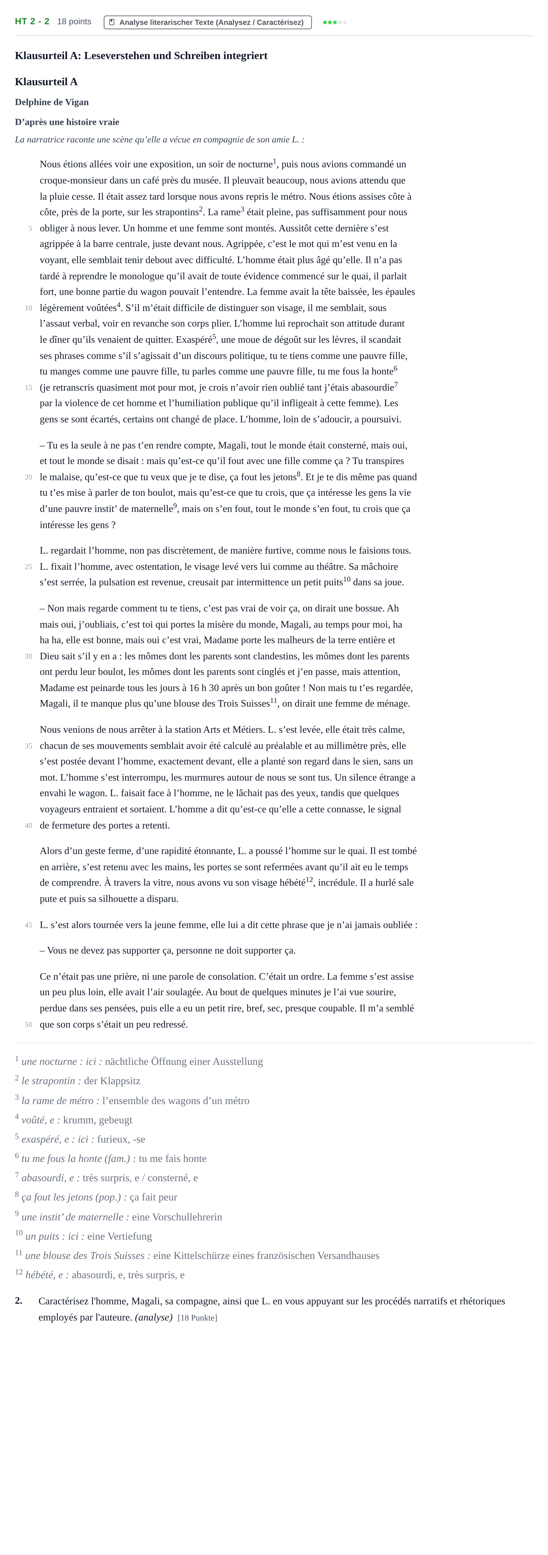 Aufgabenstellung: Aufgabe HT 2 - 2 · Abitur NRW Französisch LK · Haupttermin · fortgeführt 2021