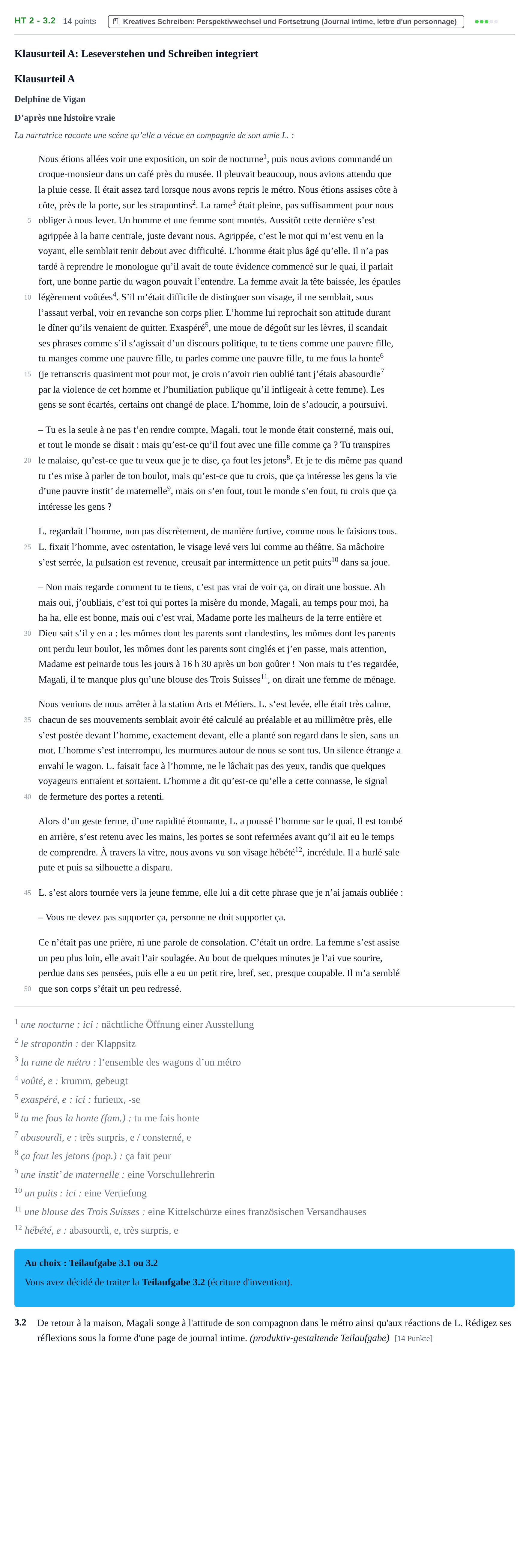 Aufgabenstellung: Aufgabe HT 2 - 3.2 · Abitur NRW Französisch LK · Haupttermin · fortgeführt 2021