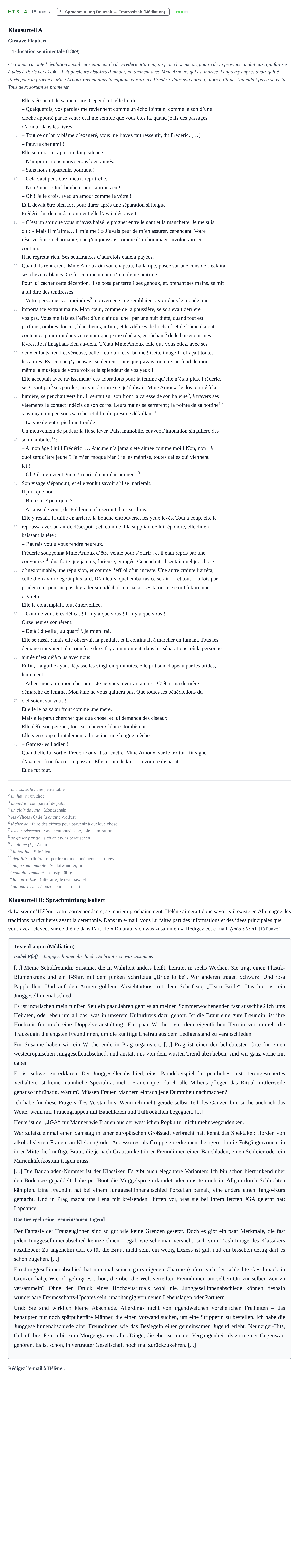 Aufgabenstellung: Aufgabe HT 3 - 4 · Abitur NRW Französisch LK · Haupttermin · fortgeführt 2021