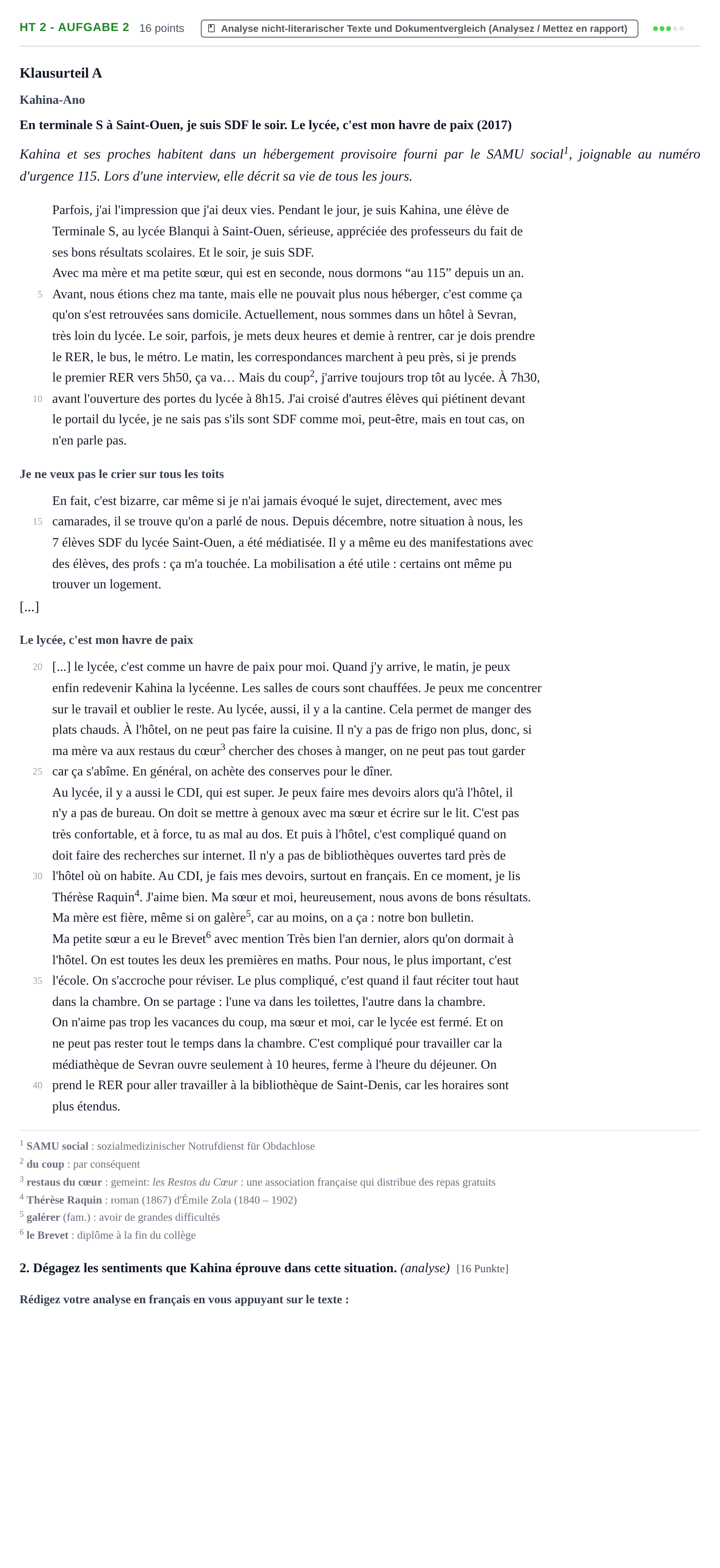 Aufgabenstellung: Aufgabe HT 2 - Aufgabe 2 · Abitur NRW Französisch GK · Haupttermin · fortgeführt 2022