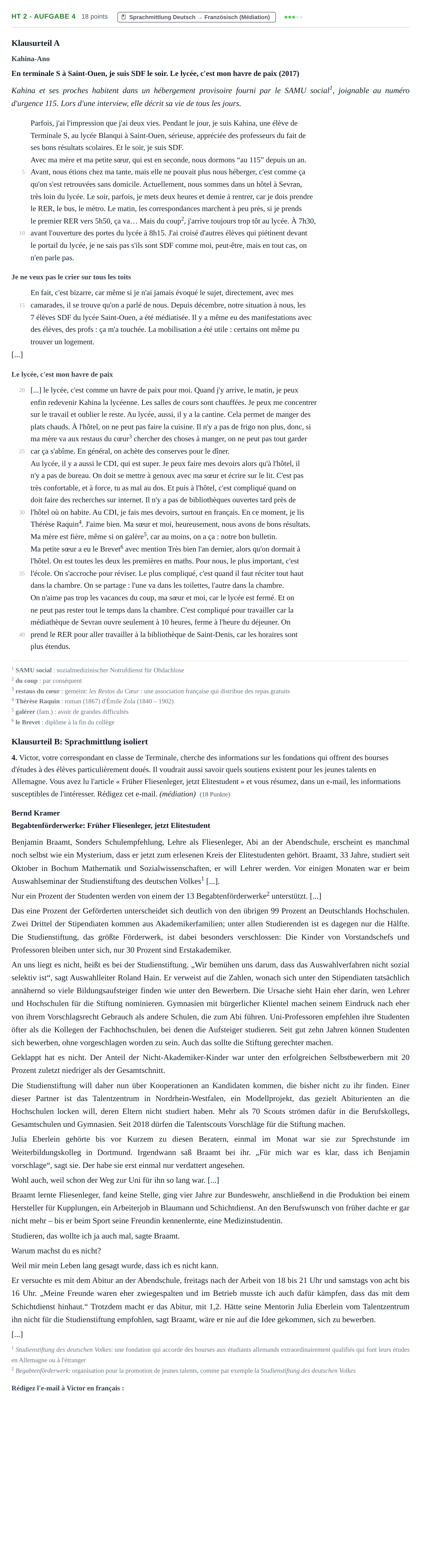 Aufgabenstellung: Aufgabe HT 2 - Aufgabe 4 · Abitur NRW Französisch GK · Haupttermin · fortgeführt 2022