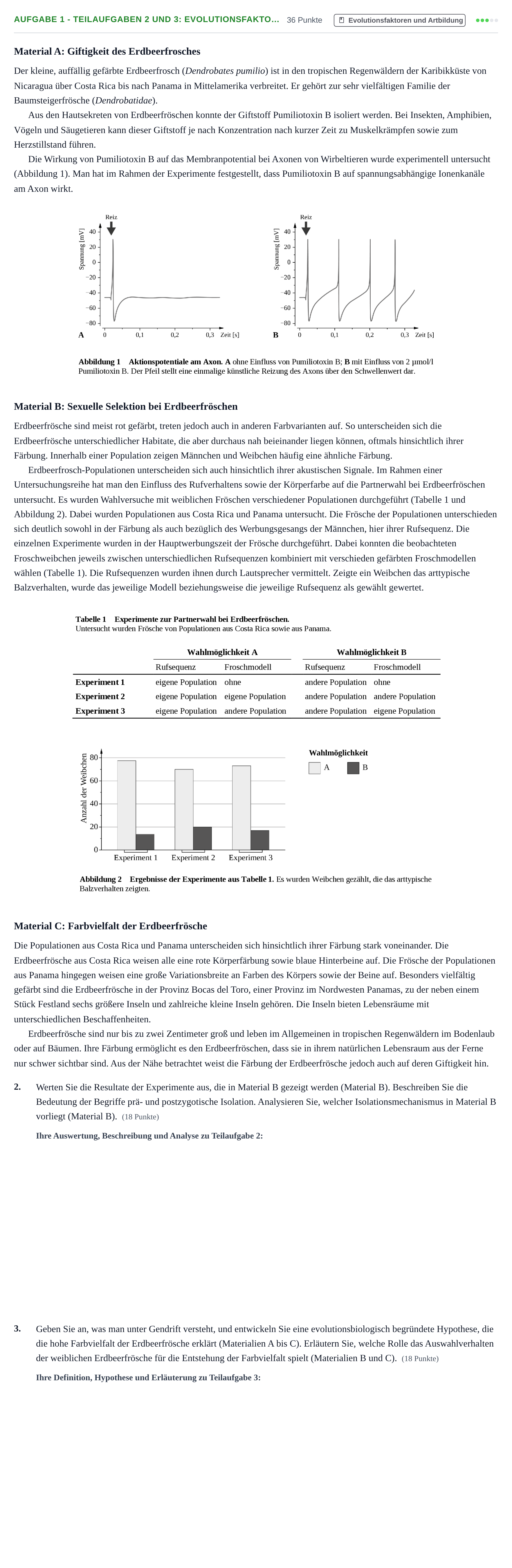 Aufgabenstellung: Aufgabe 1 - Teilaufgaben 2 und 3: Evolutionsfakto… · Abitur NRW Biologie GK · Nachtermin 2022