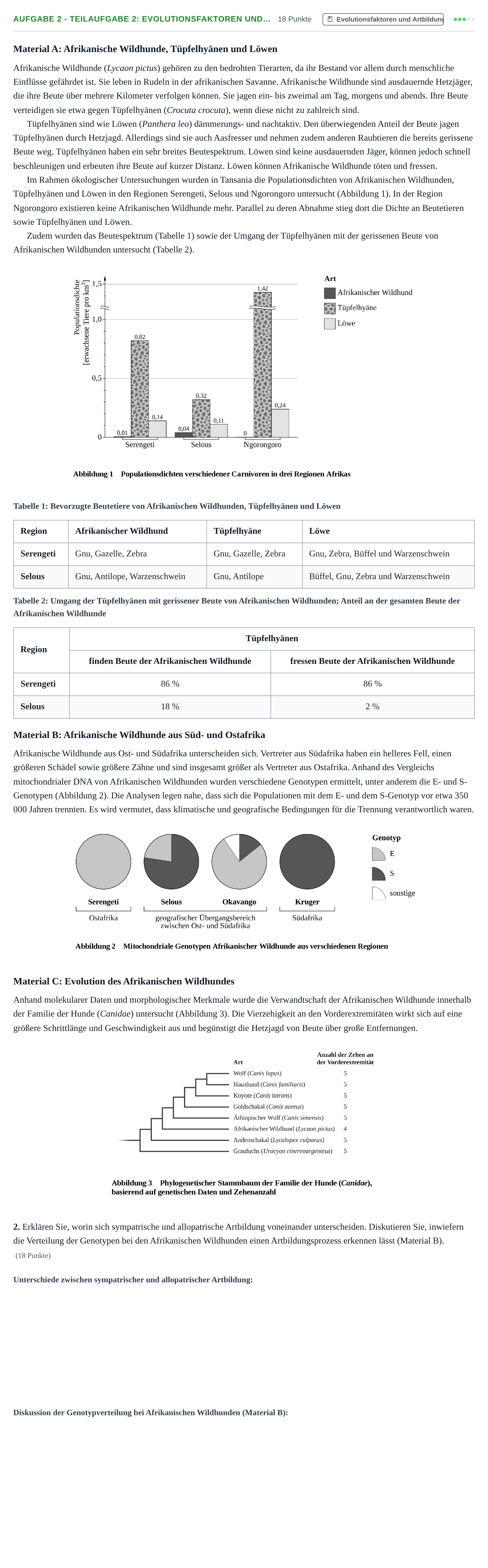 Aufgabenstellung: Aufgabe 2 - Teilaufgabe 2: Evolutionsfaktoren und… · Abitur NRW Biologie GK · Nachtermin 2022