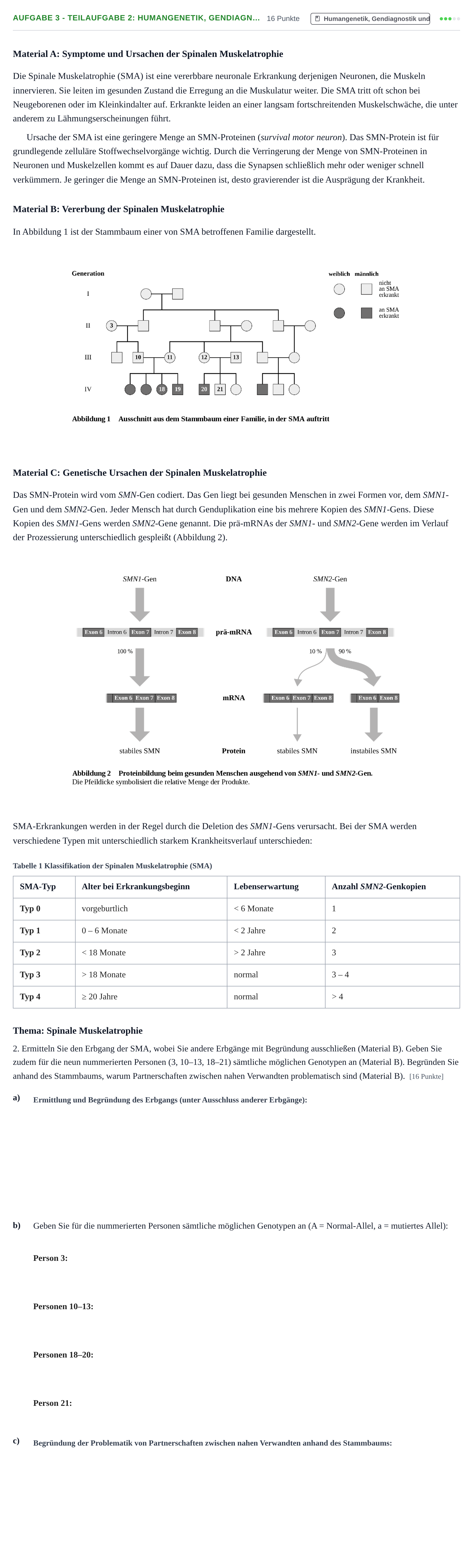 Aufgabenstellung: Aufgabe 3 - Teilaufgabe 2: Humangenetik, Gendiagn… · Abitur NRW Biologie GK · Nachtermin 2022