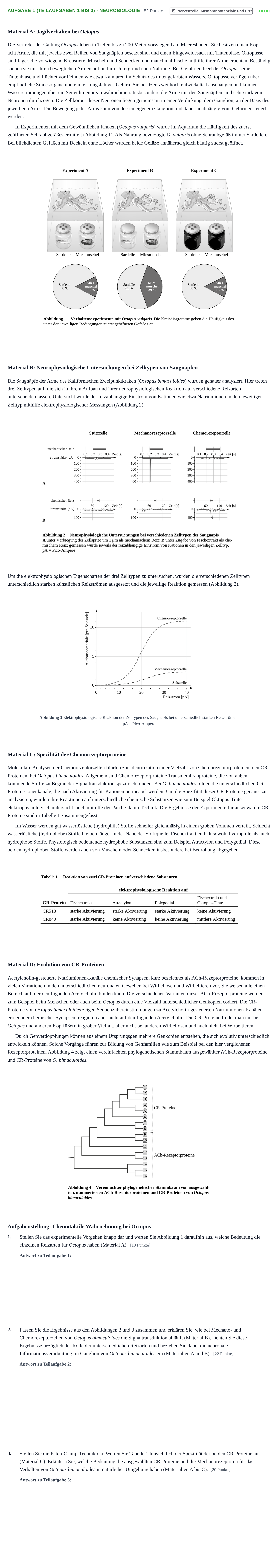Aufgabenstellung: Aufgabe 1 (Teilaufgaben 1 bis 3) - Neurobiologie · Abitur NRW Biologie LK · Haupttermin 2022