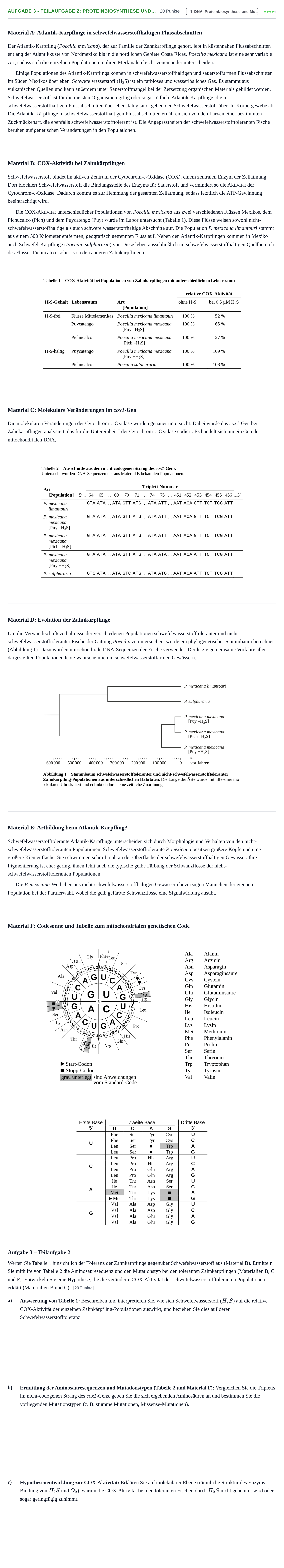 Aufgabenstellung: Aufgabe 3 - Teilaufgabe 2: Proteinbiosynthese und… · Abitur NRW Biologie LK · Haupttermin · Weiterbildungskolleg 2022