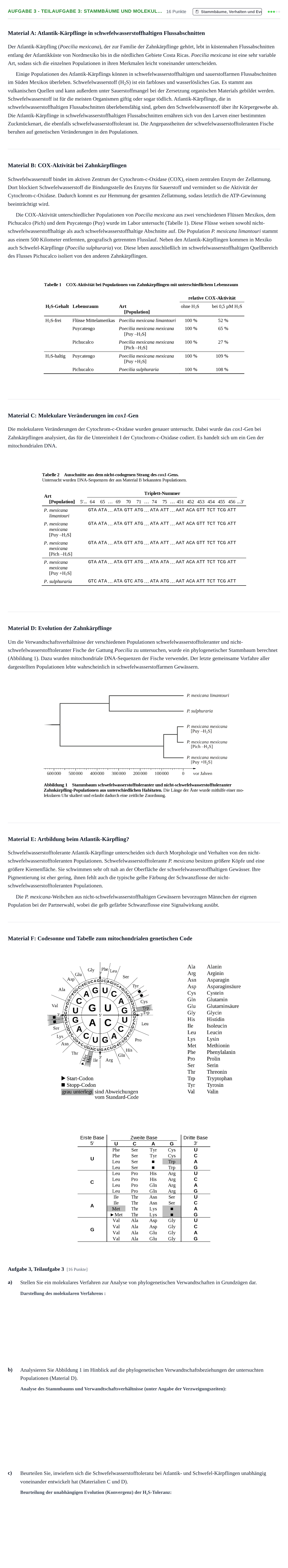 Aufgabenstellung: Aufgabe 3 - Teilaufgabe 3: Stammbäume und molekul… · Abitur NRW Biologie LK · Haupttermin · Weiterbildungskolleg 2022