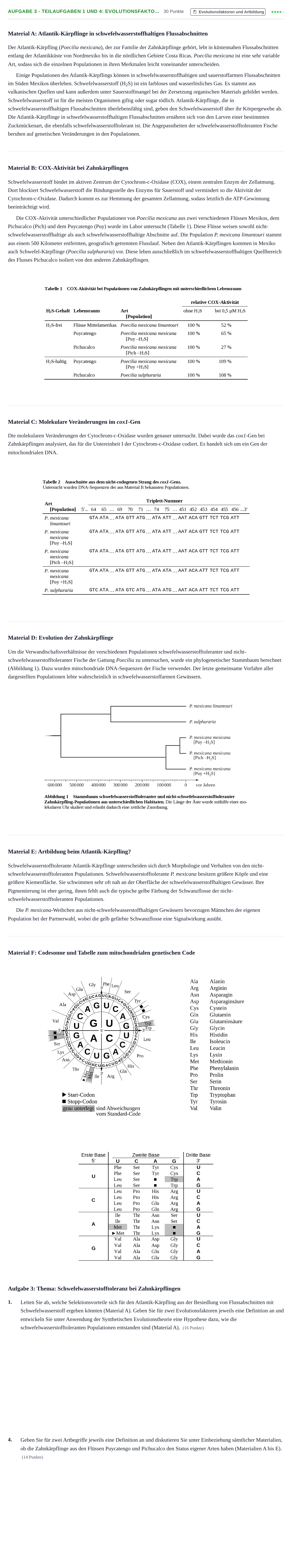 Aufgabenstellung: Aufgabe 3 - Teilaufgaben 1 und 4: Evolutionsfakto… · Abitur NRW Biologie LK · Haupttermin · Weiterbildungskolleg 2022