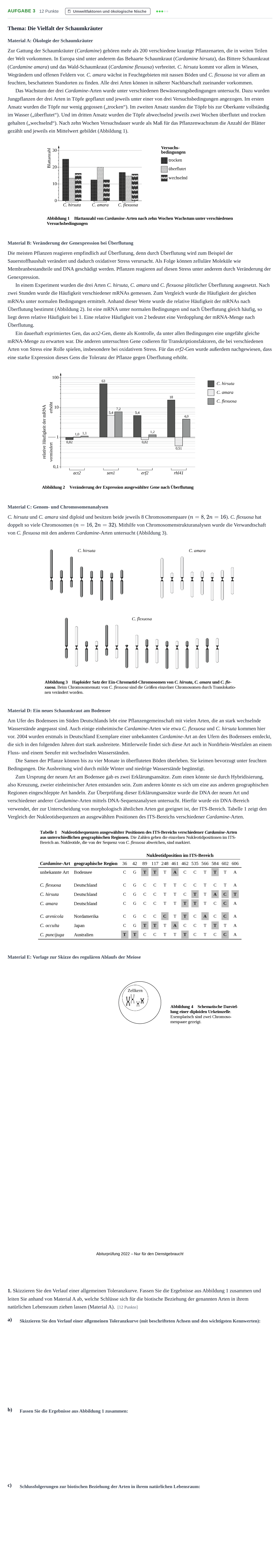 Aufgabenstellung: Aufgabe 3 - Umweltfaktoren und ökologische Nische · Abitur NRW Biologie LK · Nachtermin 2022