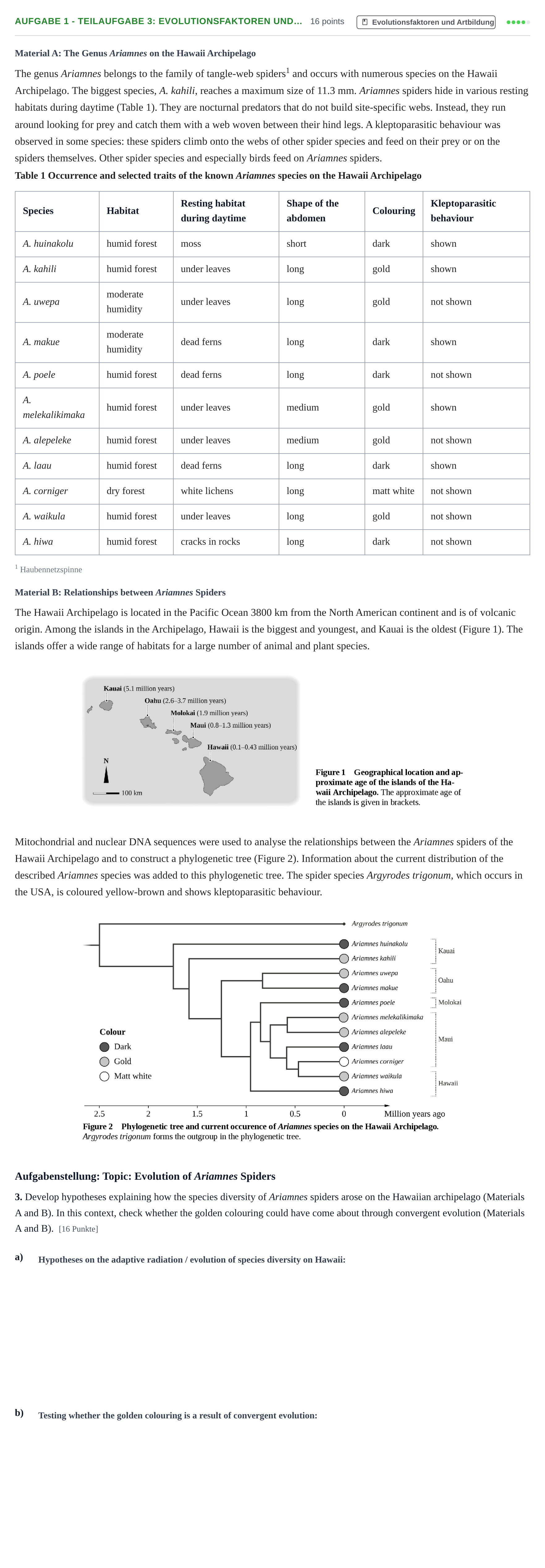 Aufgabenstellung: Aufgabe 1 - Teilaufgabe 3: Evolutionsfaktoren und… · Abitur NRW Biologie GK · Haupttermin · bilingual Englisch 2023