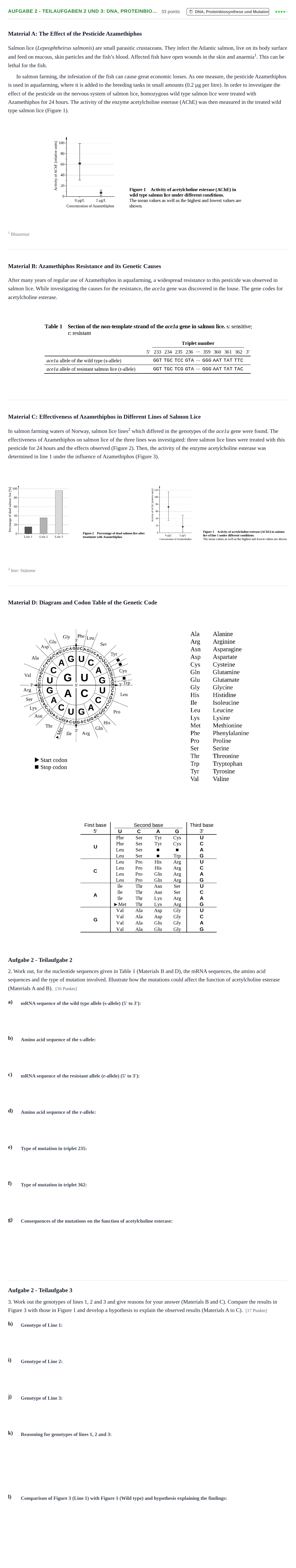 Aufgabenstellung: Aufgabe 2 - Teilaufgaben 2 und 3: DNA, Proteinbio… · Abitur NRW Biologie GK · Haupttermin · bilingual Englisch 2023