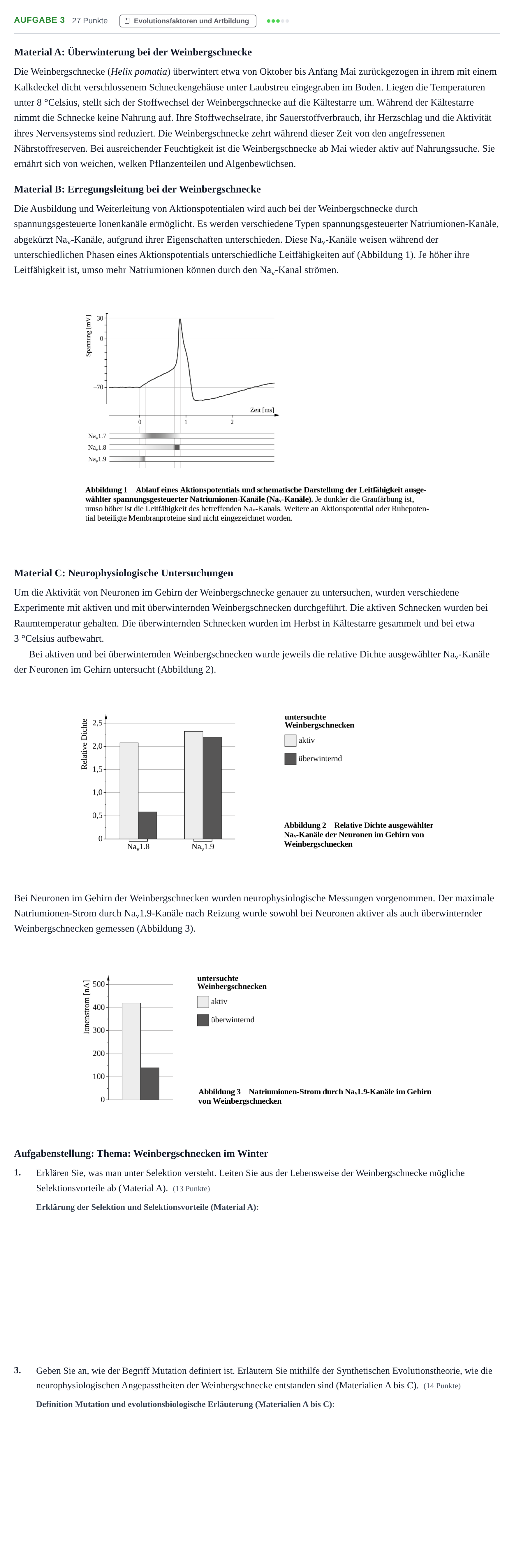 Aufgabenstellung: Aufgabe 3 - Evolutionsfaktoren und Artbildung · Abitur NRW Biologie GK · Haupttermin 2023