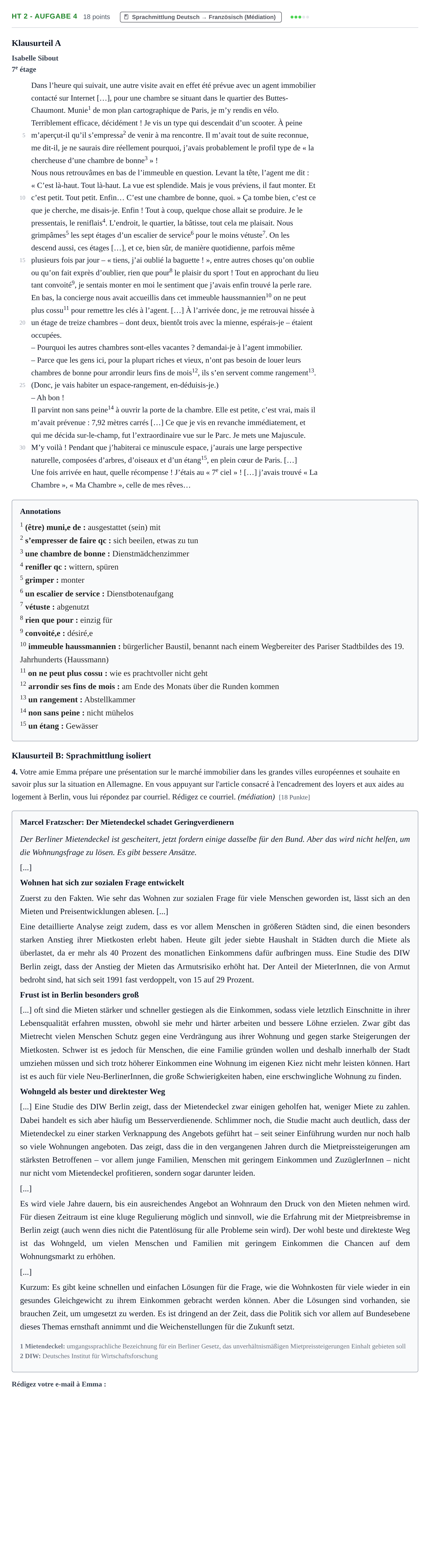 Aufgabenstellung: Aufgabe HT 2 - Aufgabe 4 · Abitur NRW Französisch GK · Haupttermin · neu einsetzend 2022