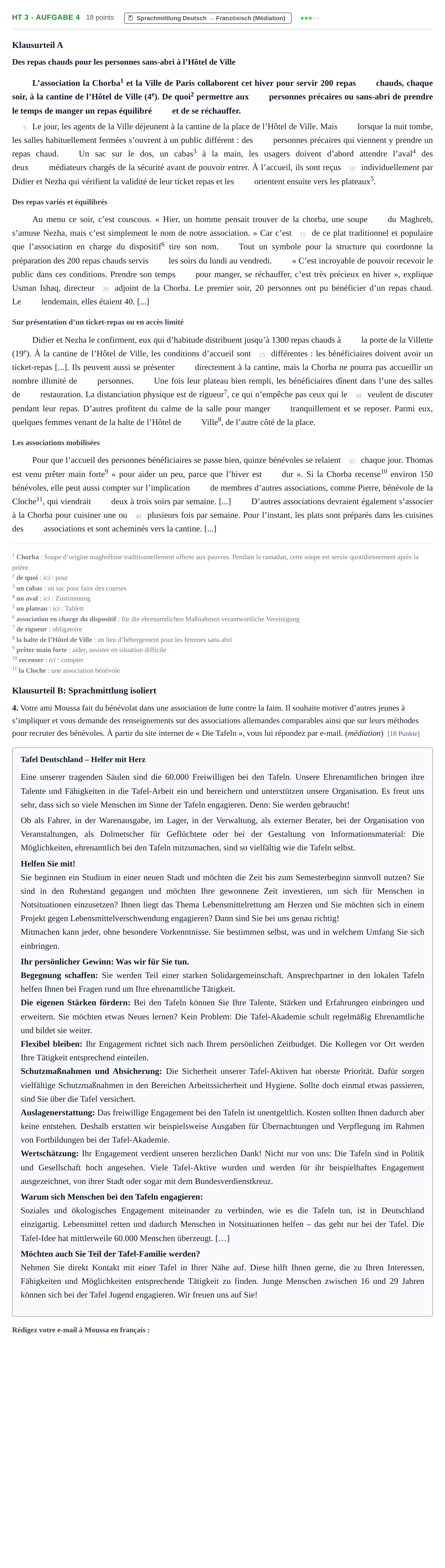 Aufgabenstellung: Aufgabe HT 3 - Aufgabe 4 · Abitur NRW Französisch GK · Haupttermin · neu einsetzend 2022
