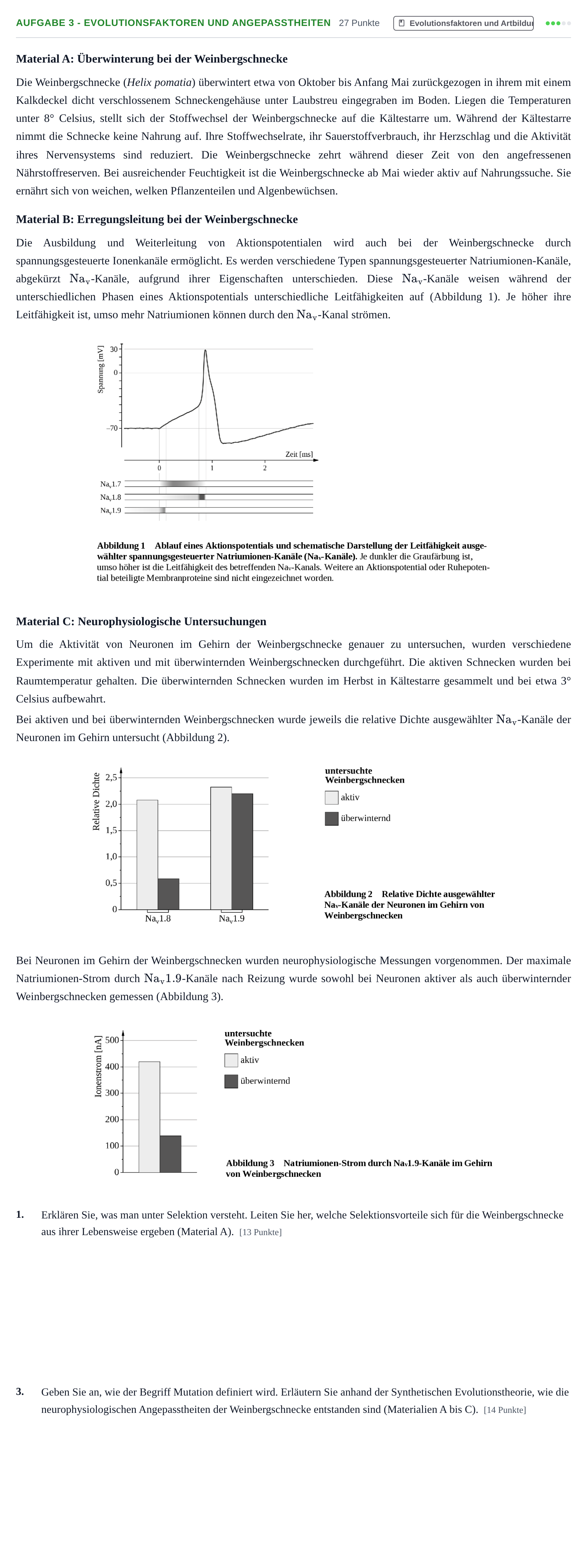 Aufgabenstellung: Aufgabe 3 - Evolutionsfaktoren und Angepasstheiten · Abitur NRW Biologie GK · Haupttermin · Weiterbildungskolleg 2023