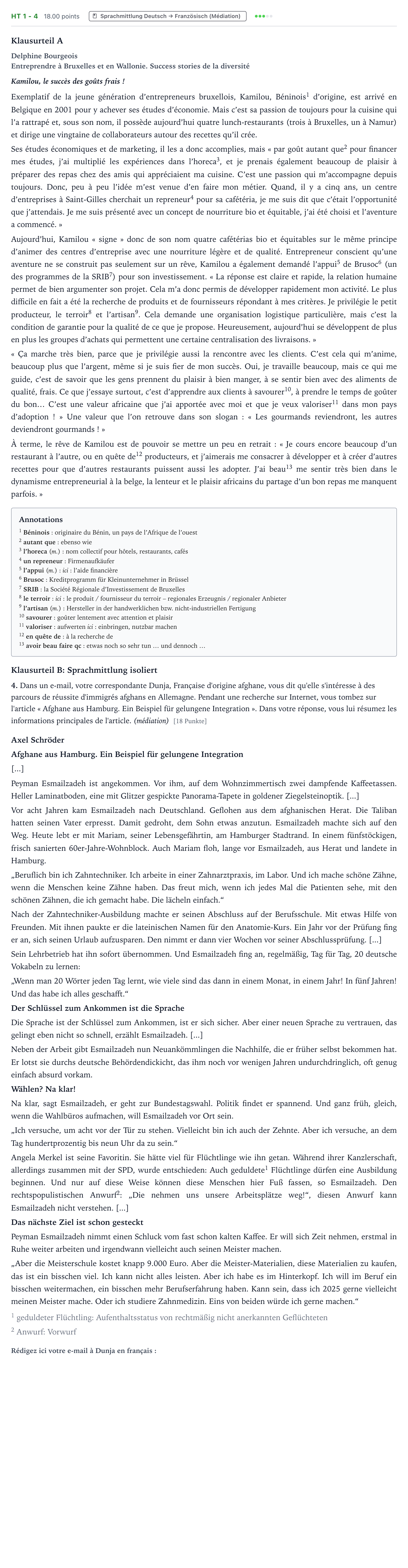 Aufgabenstellung: Aufgabe HT 1 - 4 · Abitur NRW Französisch GK · Haupttermin · neu einsetzend · Weit 2022